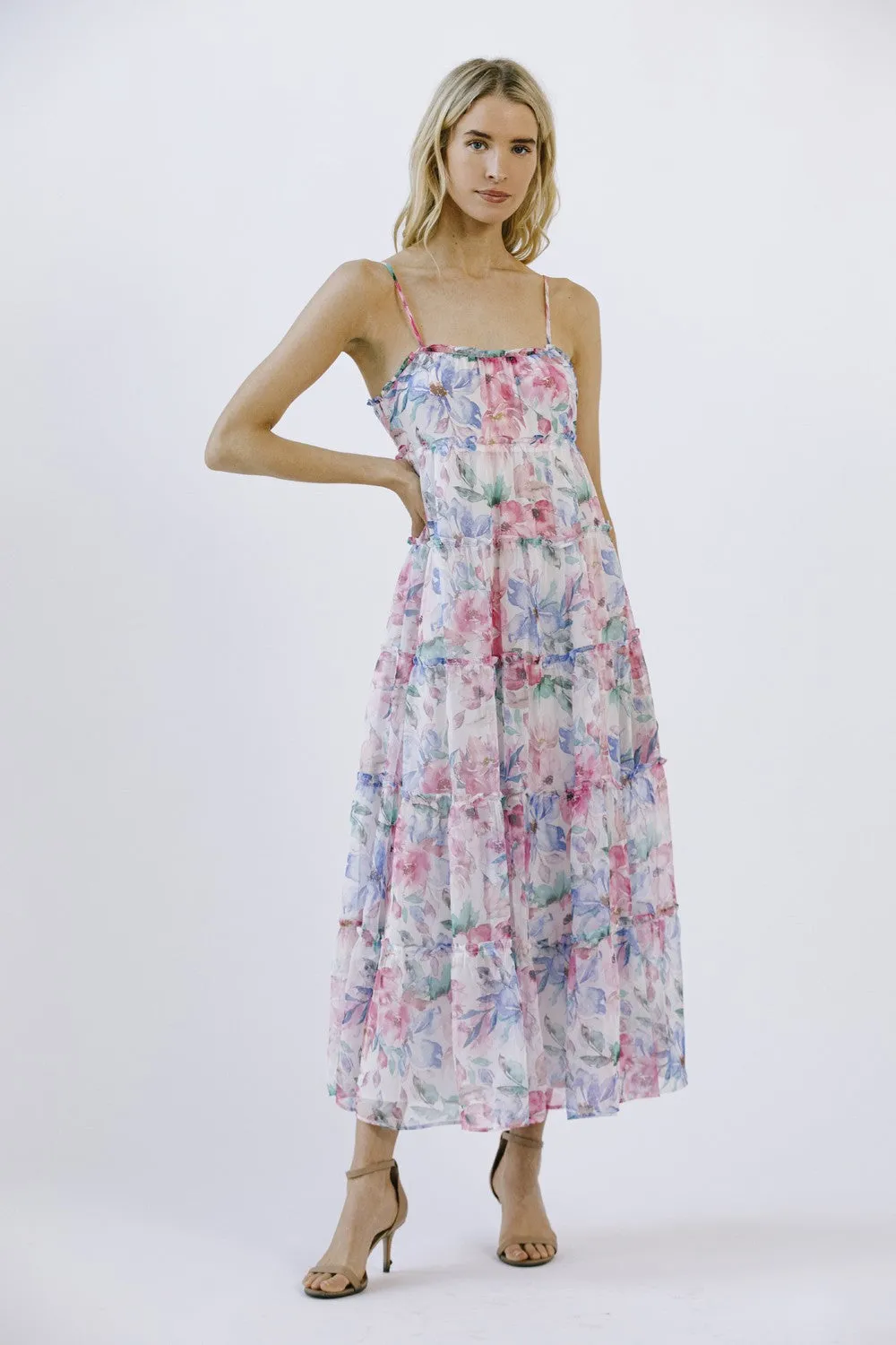 Multicolor Floral Chiffon Ruffle Tiered Maxi Dress sold by Pinkblush product image thumbnail 2