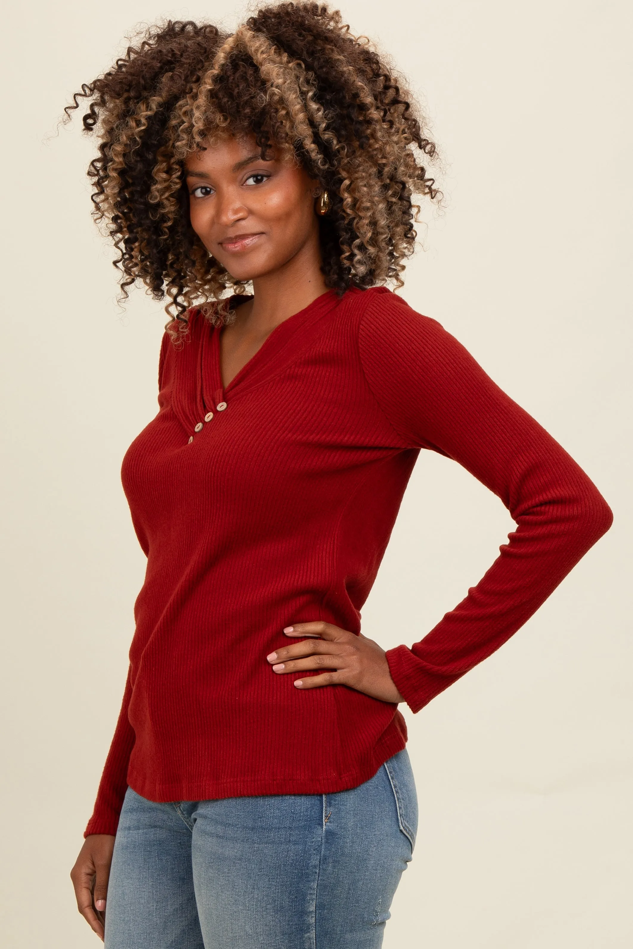 Rust V-Neck Long Sleeve Top sold by Pinkblush product image thumbnail 3