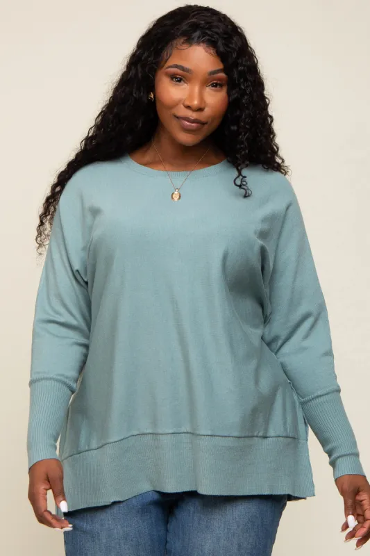 Jade Dolman Sleeve Side Slit Plus Sweater sold by Pinkblush