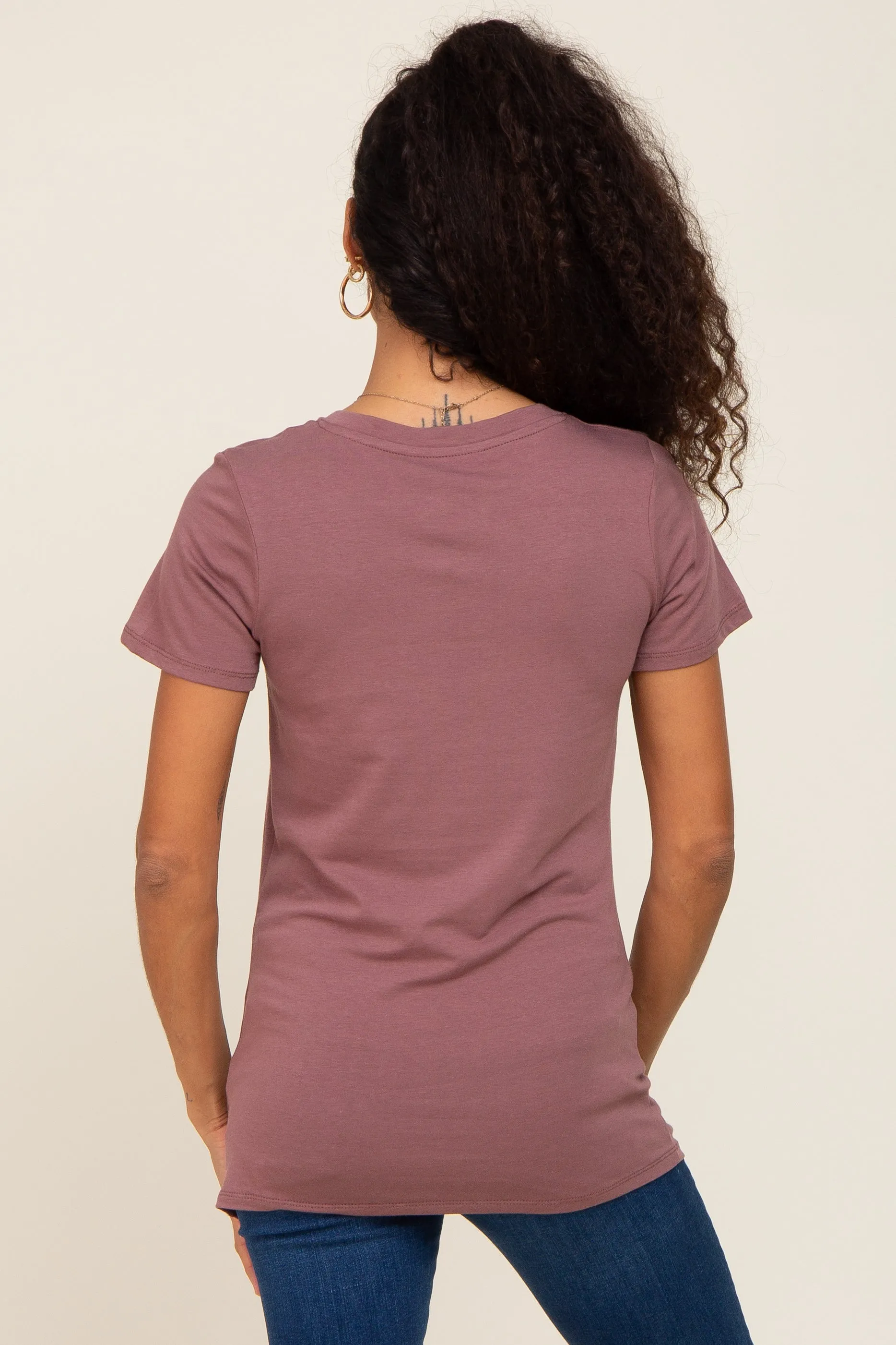 Dark Burgundy Basic V-Neck Tee sold by Pinkblush product image thumbnail 3