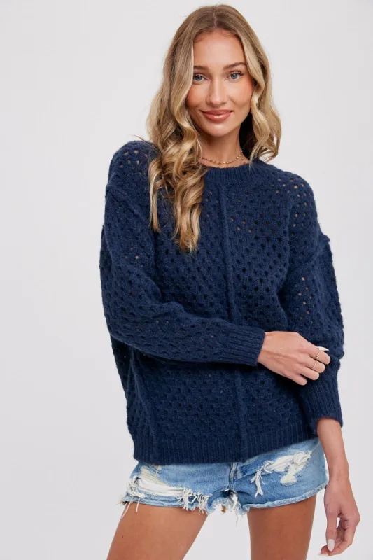 Navy Open Chunky Knit Sweater sold by Pinkblush