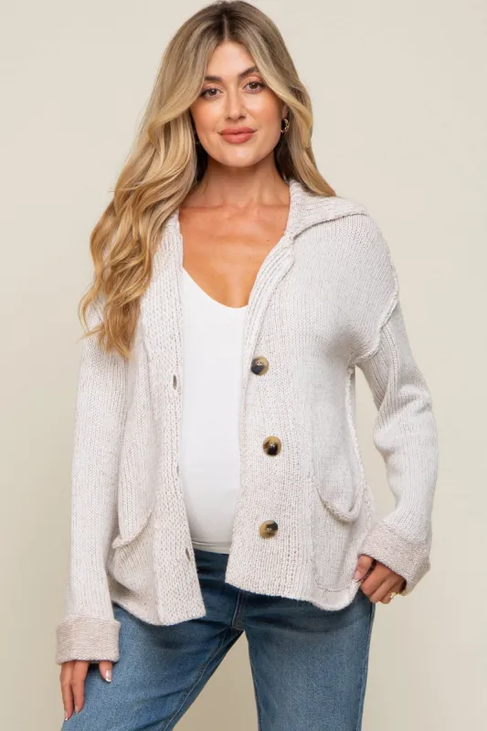 Cream Button Front Rib Collar Maternity Cardigan sold by Pinkblush