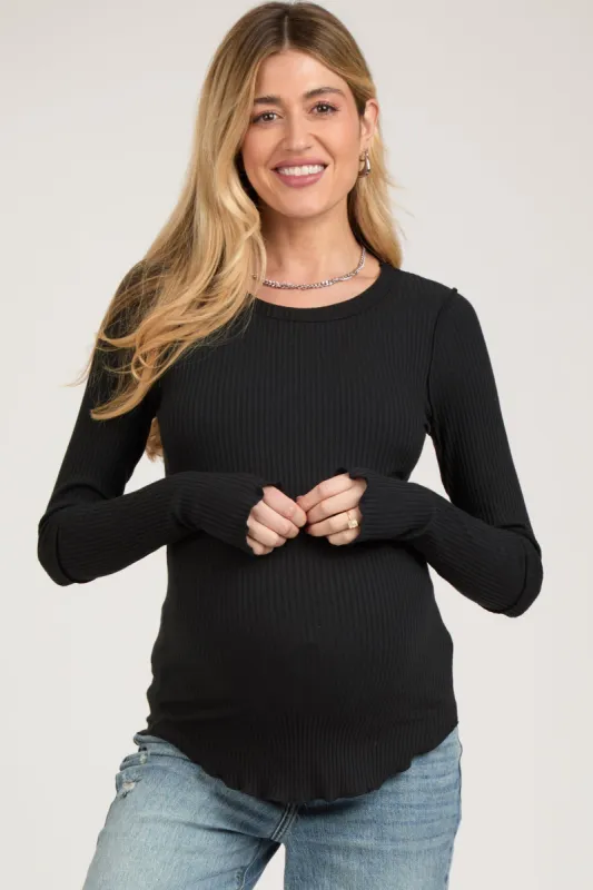 Black Ribbed Maternity Long Sleeve Top sold by Pinkblush