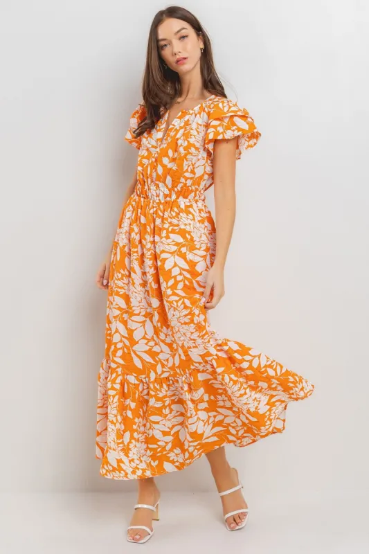 Orange Textured Ruffle Detailed Dress sold by Pinkblush
