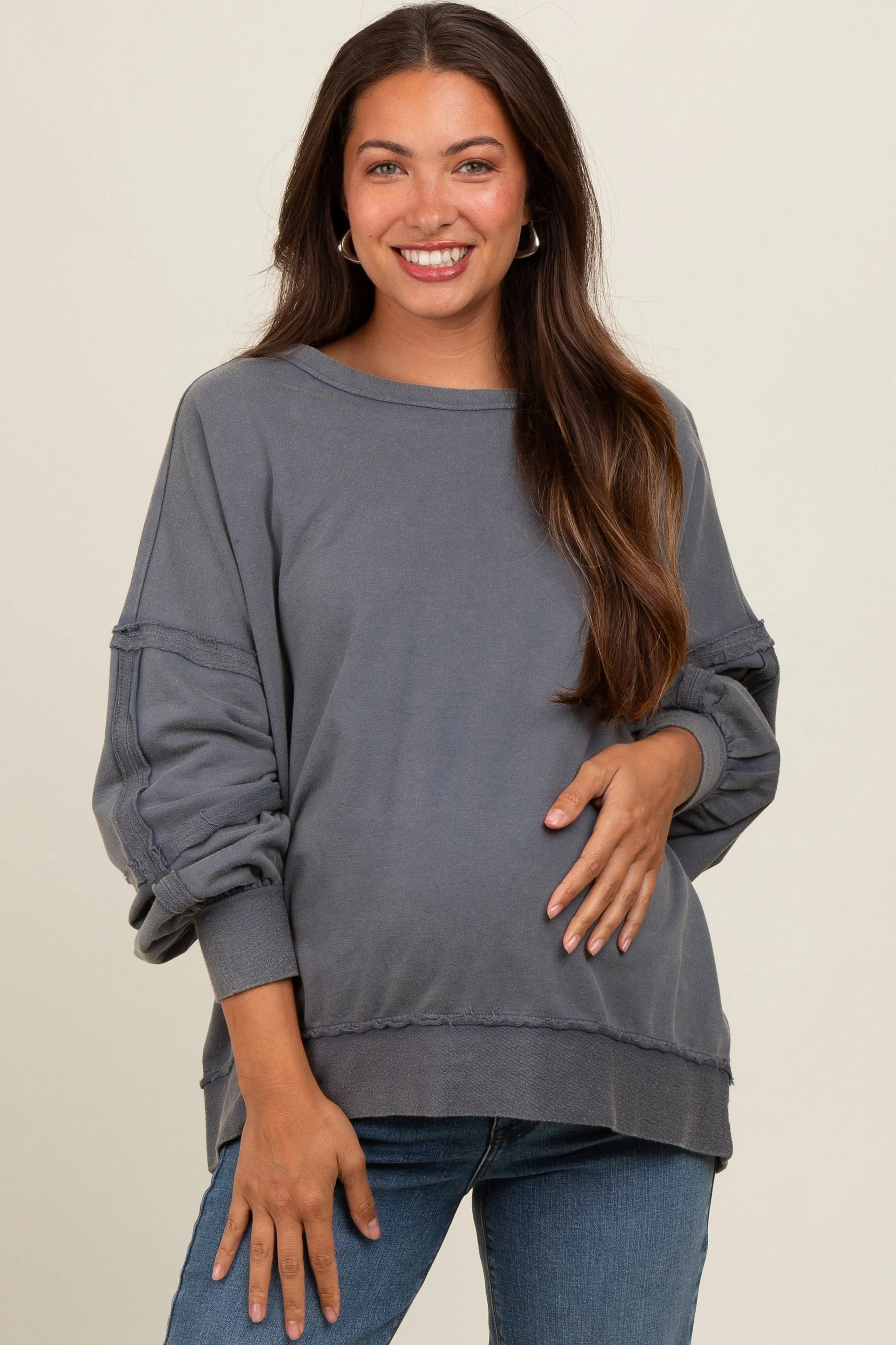 Charcoal Raw Hem Detail Maternity Pullover Top sold by Pinkblush product image thumbnail 2