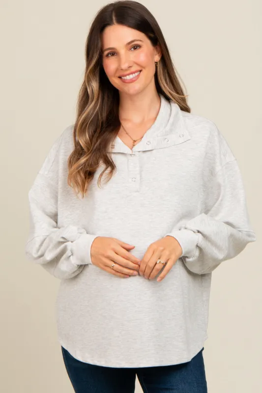 Heather Grey Snap Collar Oversized Maternity Pullover sold by Pinkblush