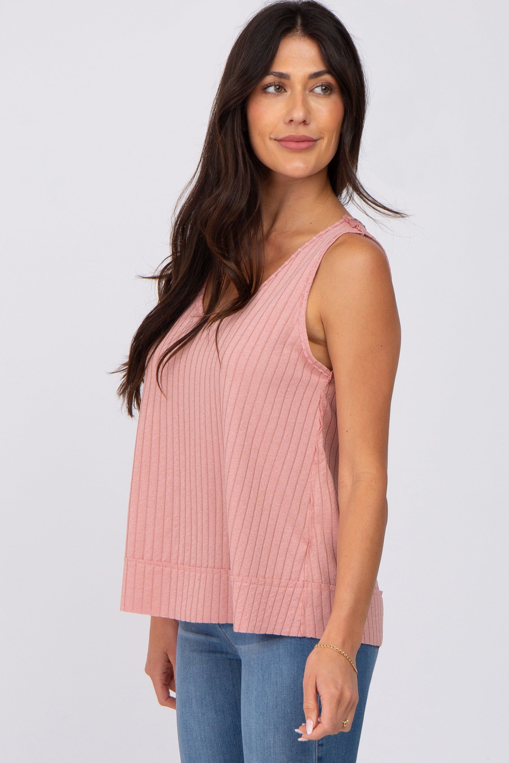 Pink Ribbed Raw Hem Tank Top sold by Pinkblush product image thumbnail 2