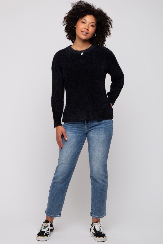Black Fuzzy Ribbed Knit Sweater sold by Pinkblush product image thumbnail 4