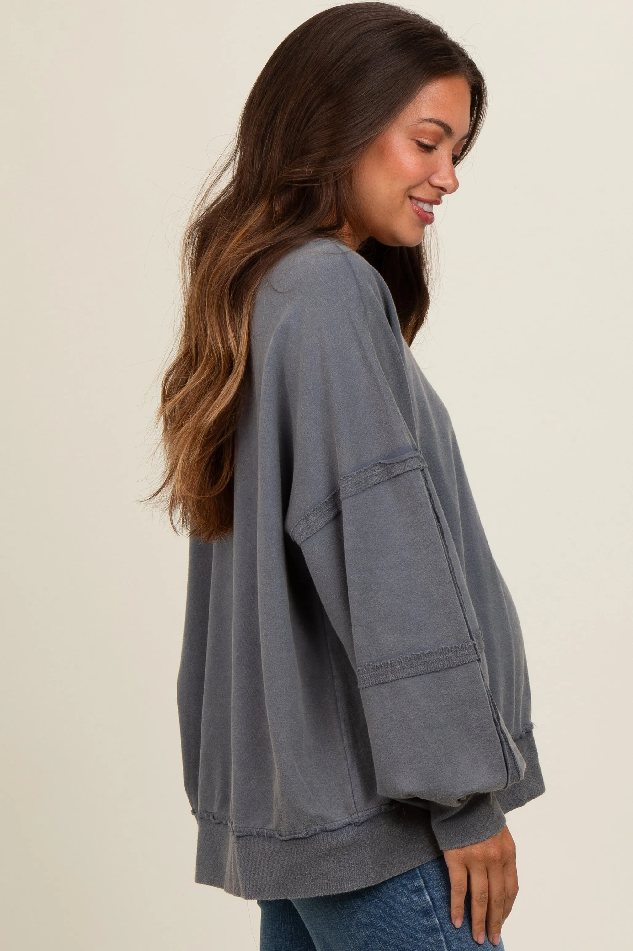 Charcoal Raw Hem Detail Maternity Pullover Top sold by Pinkblush product image thumbnail 3
