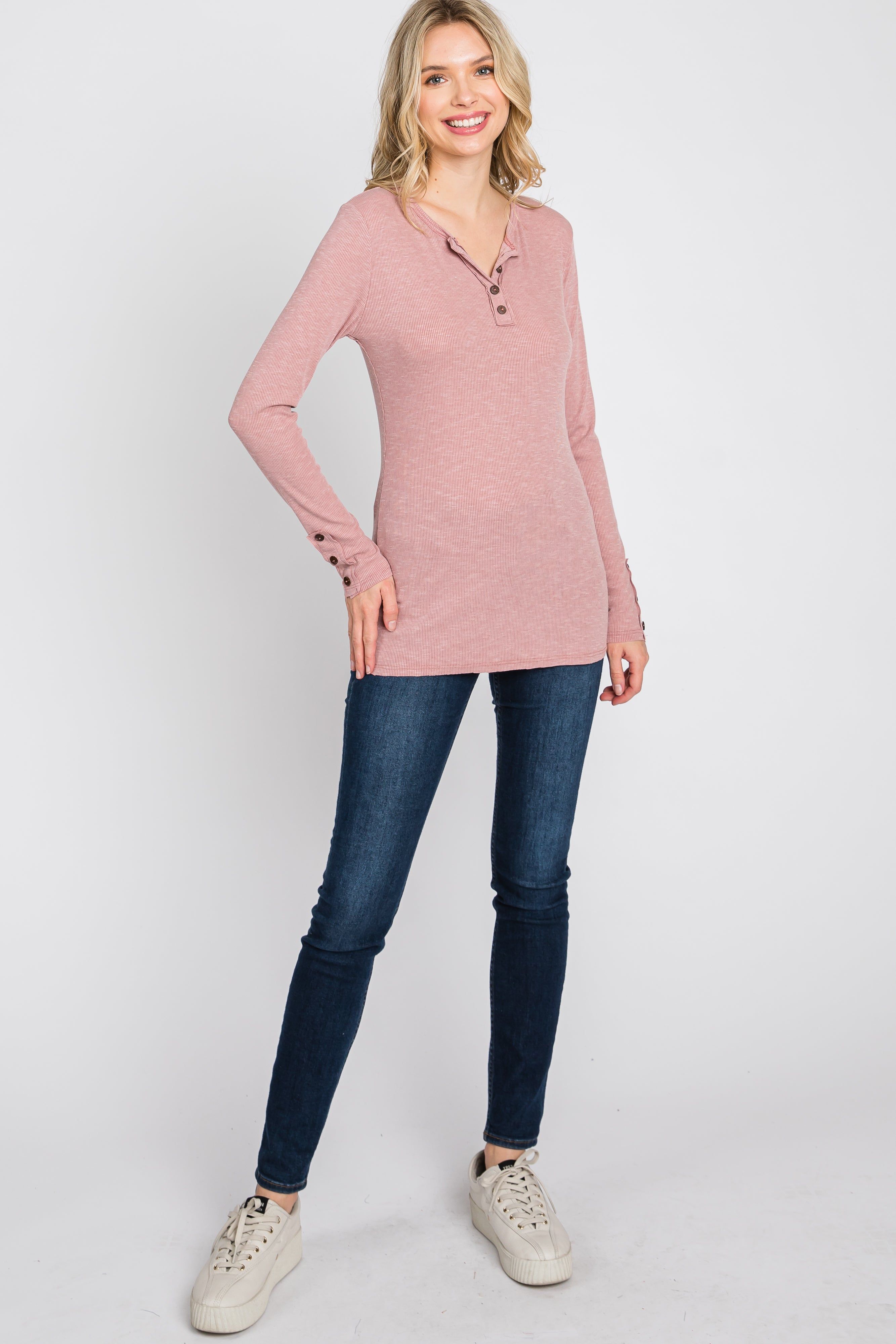 Dusty Pink Henley Long Sleeve Top sold by Pinkblush product image thumbnail 2