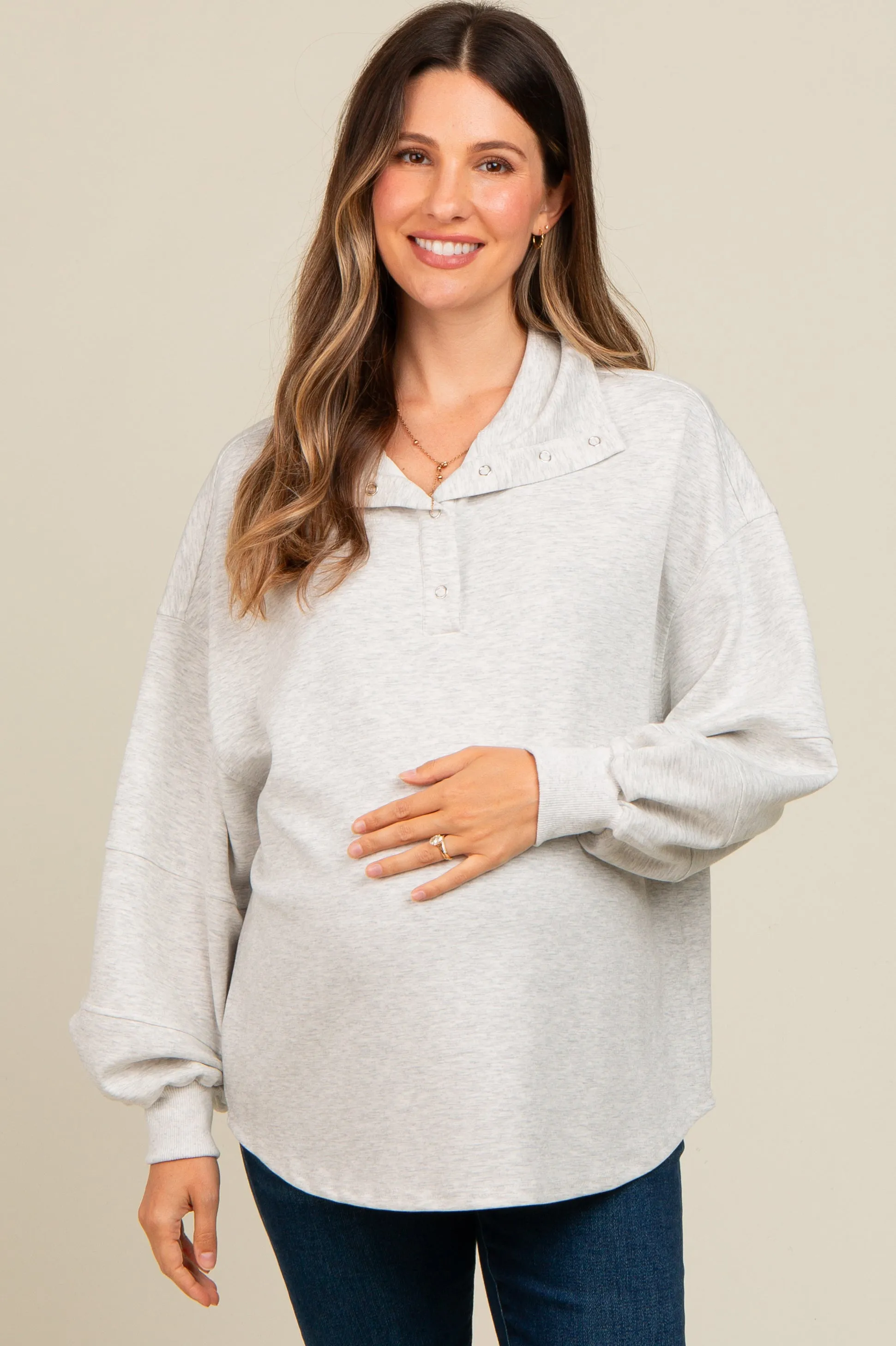 Heather Grey Snap Collar Oversized Maternity Pullover sold by Pinkblush product image thumbnail 2