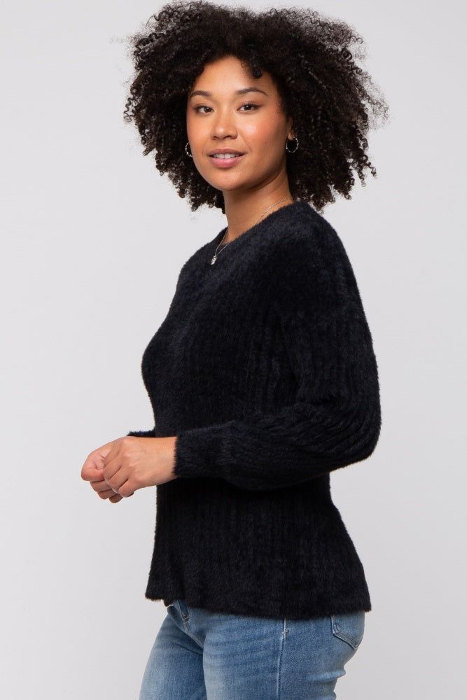 Black Fuzzy Ribbed Knit Sweater sold by Pinkblush product image thumbnail 2