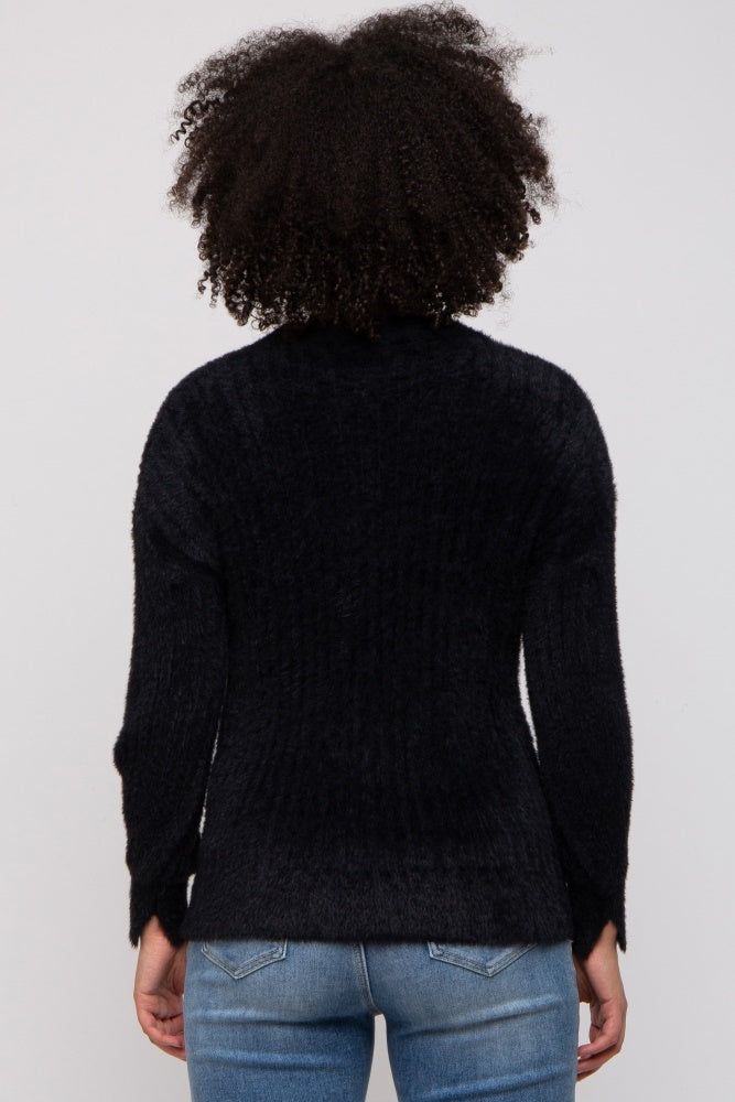 Black Fuzzy Ribbed Knit Sweater sold by Pinkblush product image thumbnail 3