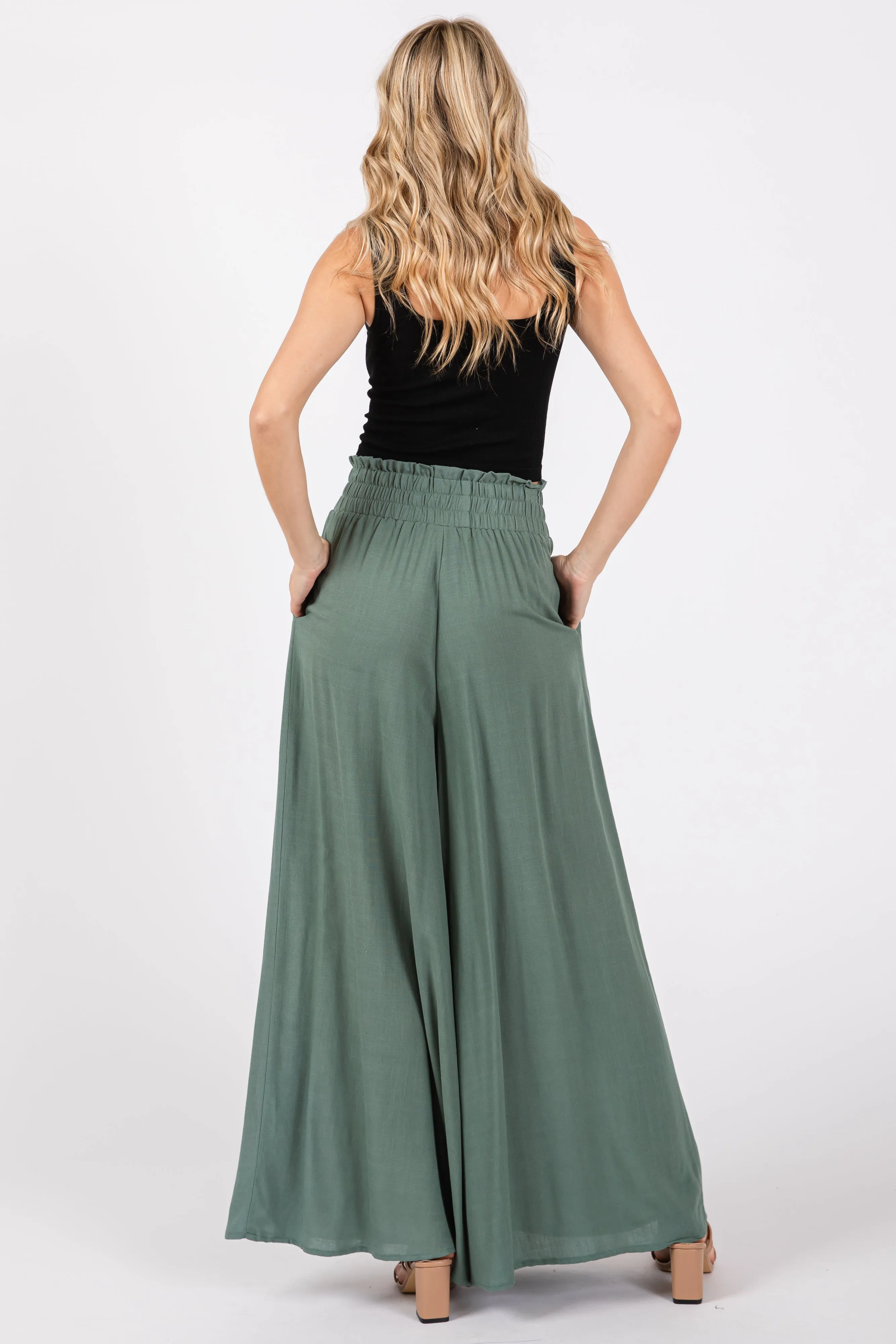 Olive Wide Leg Smocked Lightweight Pants sold by Pinkblush product image thumbnail 3