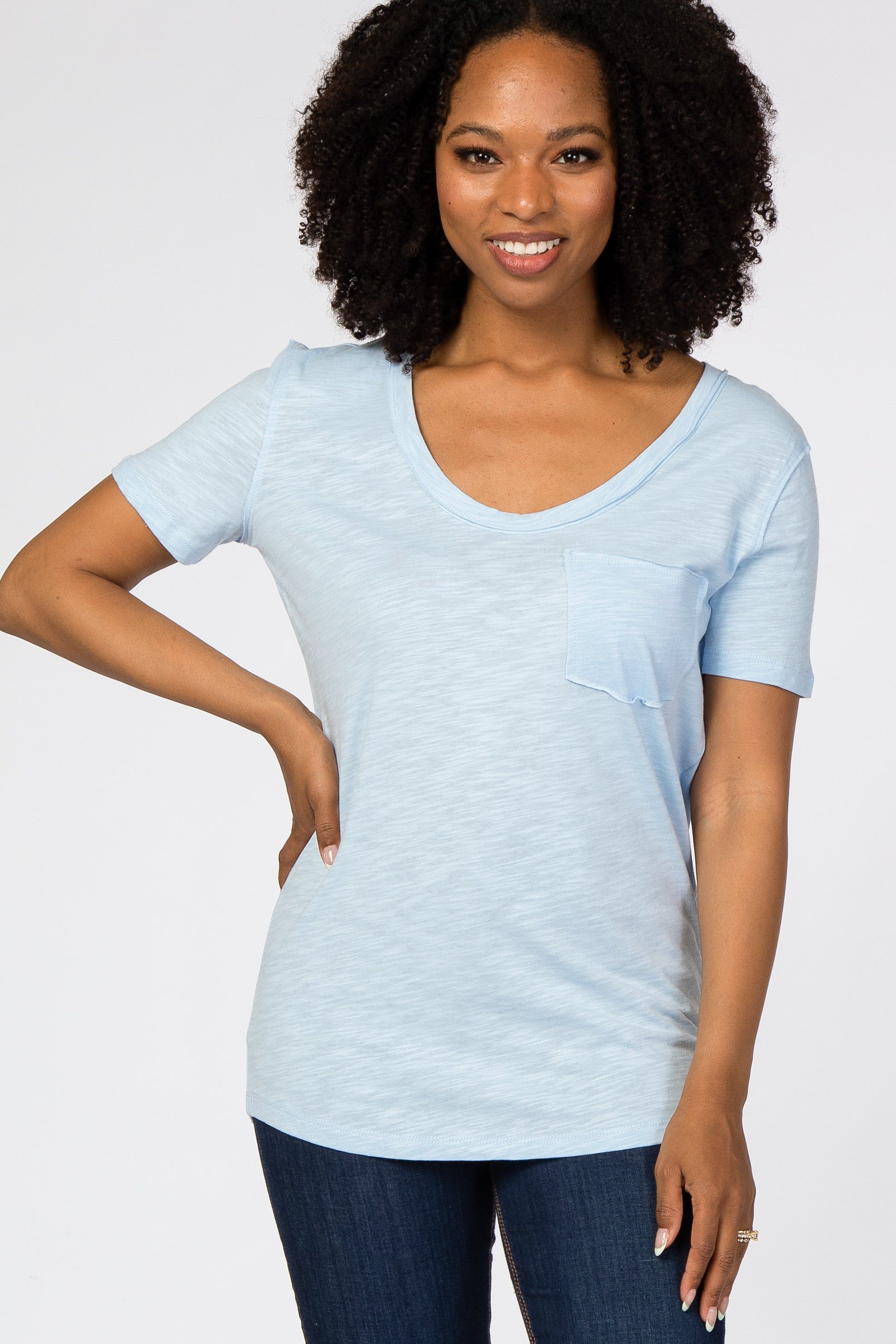 Light Blue Scoop Neck Pocket Front Maternity Top sold by Pinkblush product image thumbnail 5