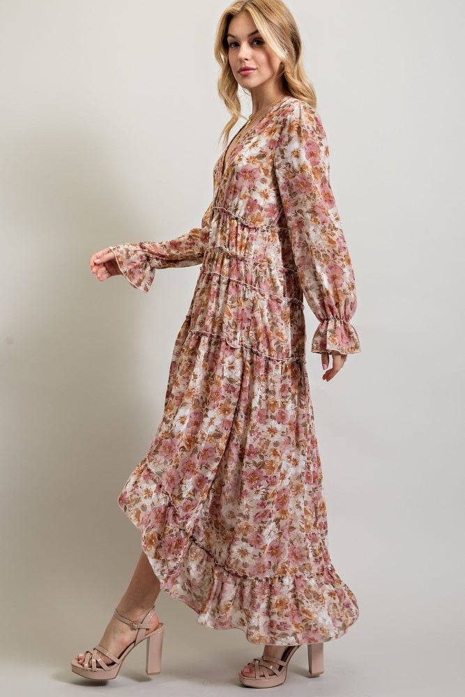 Dusty Rose Bohemian Floral High Low Maxi Dress sold by Pinkblush product image thumbnail 2