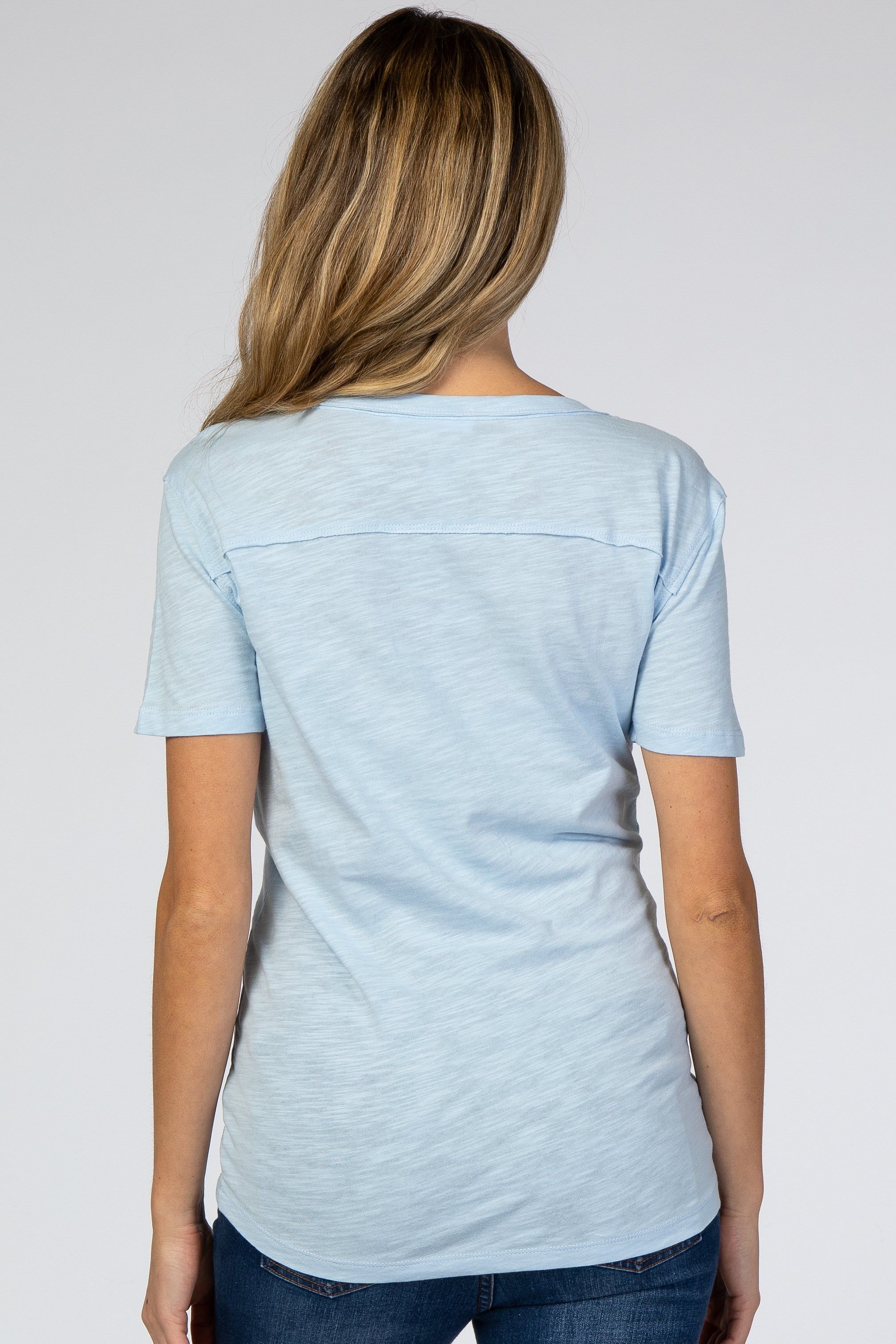 Light Blue Scoop Neck Pocket Front Maternity Top sold by Pinkblush product image thumbnail 3