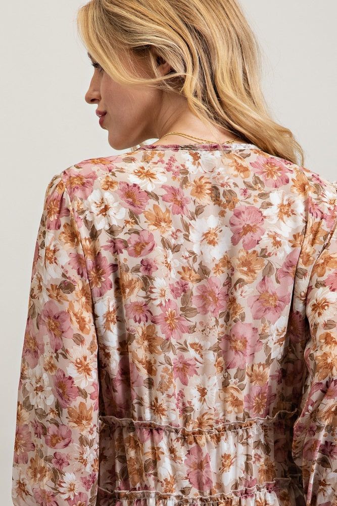 Dusty Rose Bohemian Floral High Low Maxi Dress sold by Pinkblush product image thumbnail 3