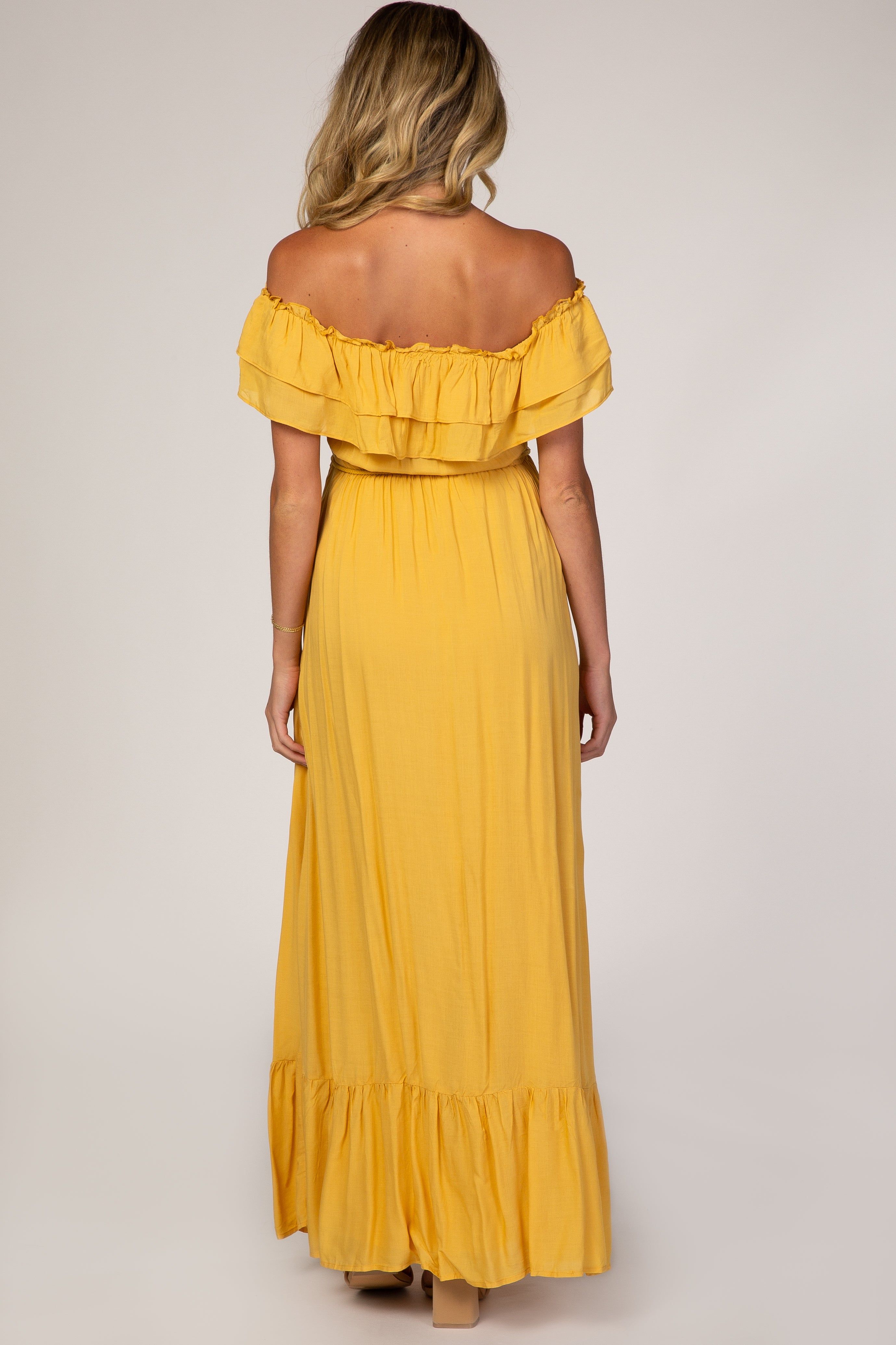 Yellow Off Shoulder Tassel Tie Maternity Maxi Dress sold by Pinkblush product image thumbnail 3