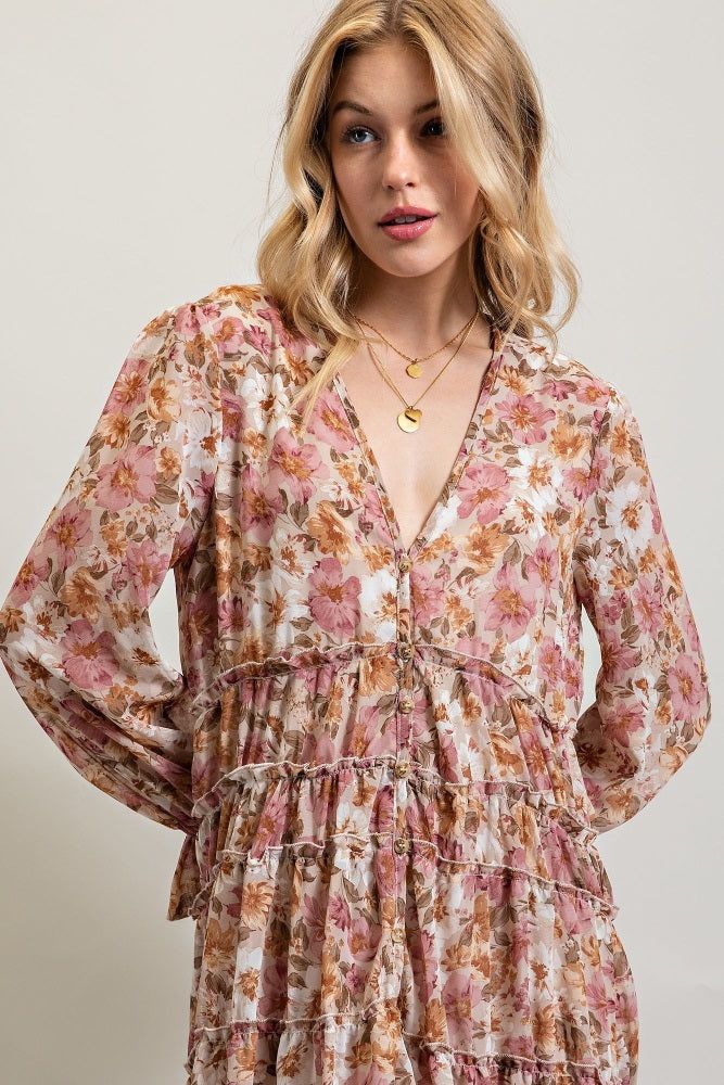 Dusty Rose Bohemian Floral High Low Maxi Dress sold by Pinkblush product image thumbnail 4