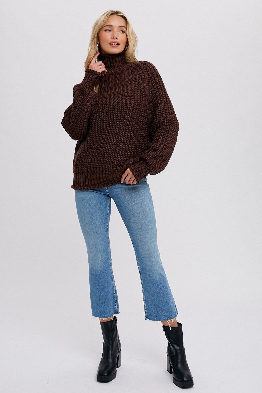 Brown Chunky Knit Mock Neck Sweater sold by Pinkblush product image thumbnail 2