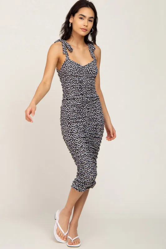 Blue Multi-Colored Stroke Print Smocked Maternity Midi Dress sold by Pinkblush