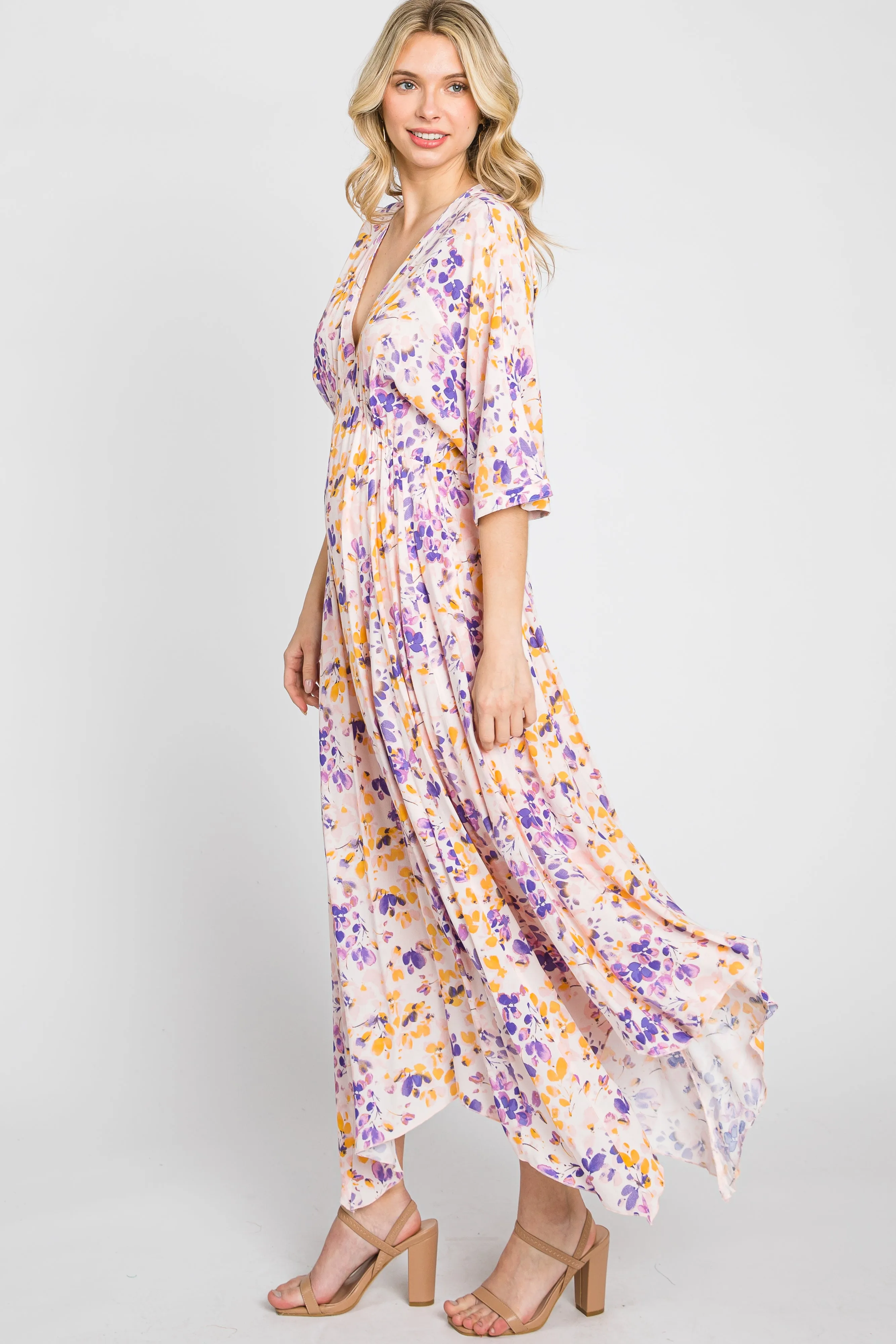 Pink Floral Flowy Short Sleeve Maxi Dress sold by Pinkblush product image thumbnail 2