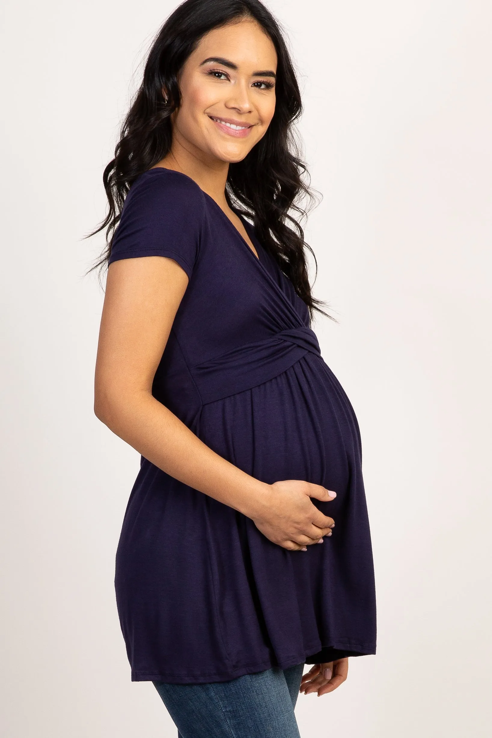PinkBlush Navy Draped Front Maternity/Nursing Top sold by Pinkblush product image thumbnail 2