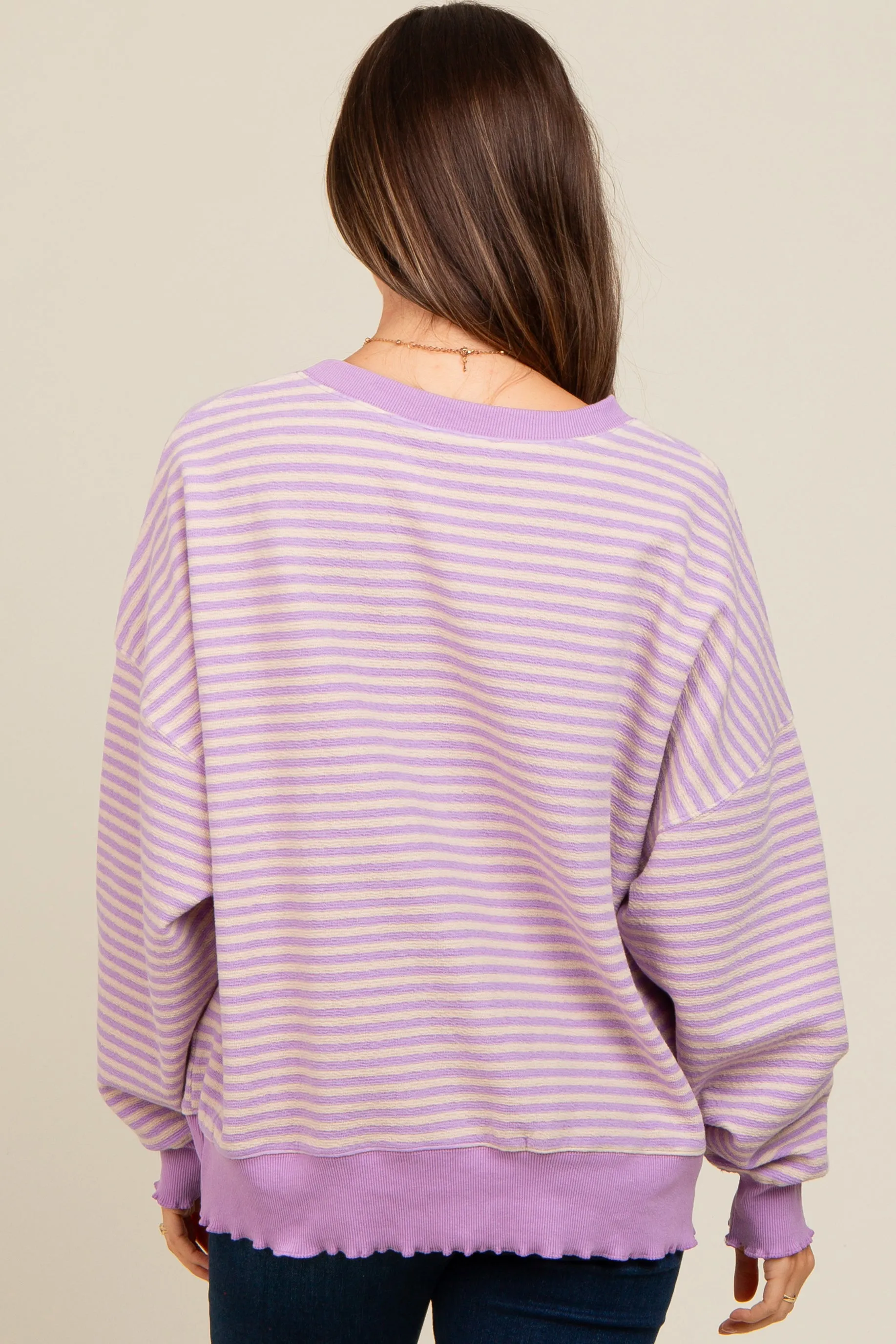 Lavender Striped Ruffle Hem Maternity Long Sleeve Top sold by Pinkblush product image thumbnail 4