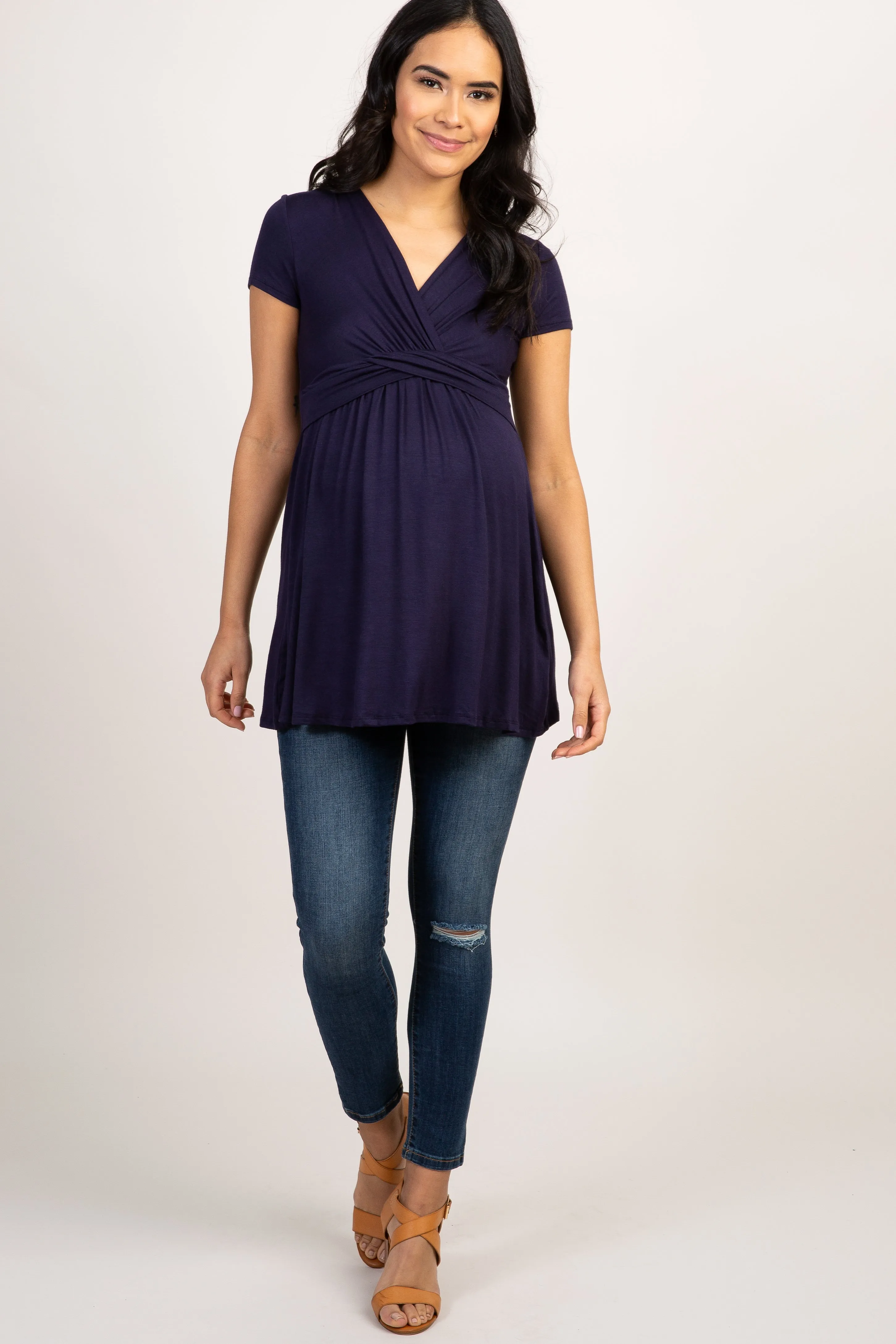 PinkBlush Navy Draped Front Maternity/Nursing Top sold by Pinkblush product image thumbnail 4