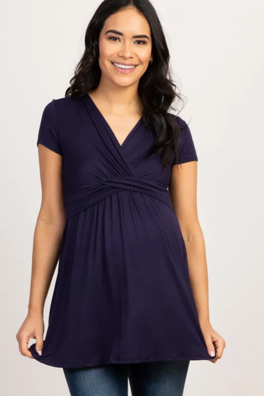 PinkBlush Navy Draped Front Maternity/Nursing Top sold by Pinkblush
