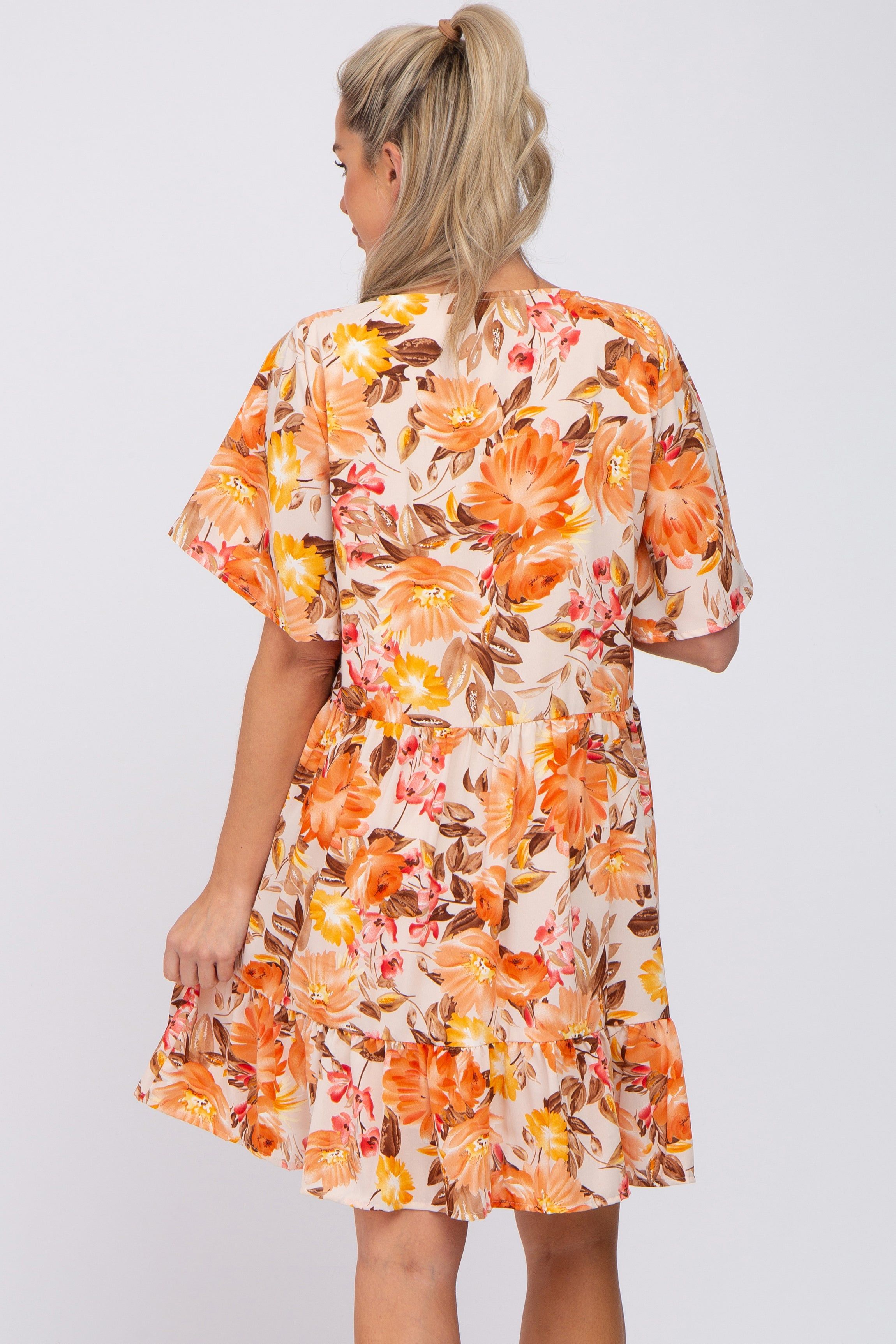 Beige Floral V-Neck Ruffle Hem Maternity Dress sold by Pinkblush product image thumbnail 3