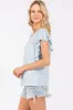 Light Blue Striped Ruffle Sleeve Top sold by Pinkblush