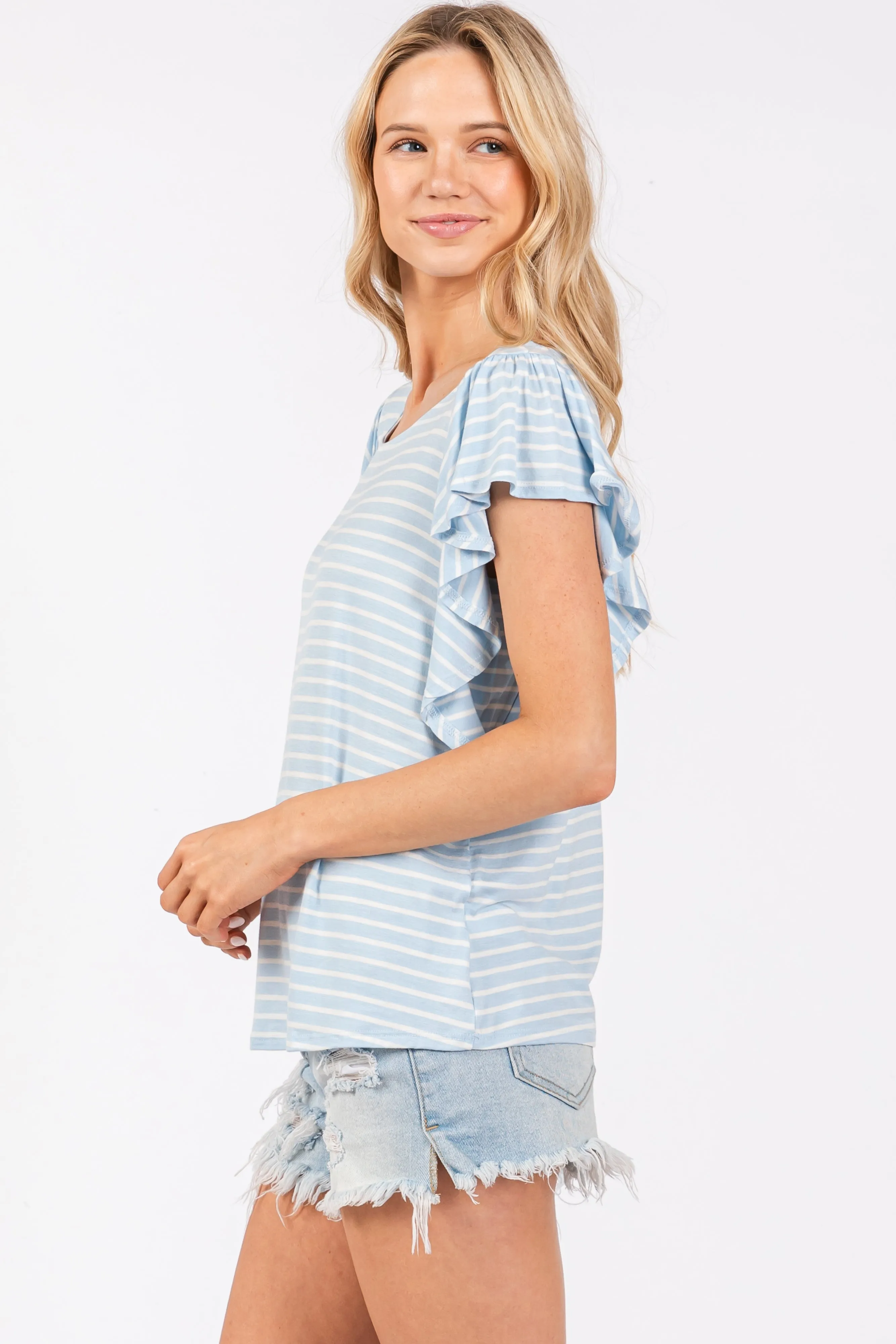 Light Blue Striped Ruffle Sleeve Top sold by Pinkblush product image thumbnail 2