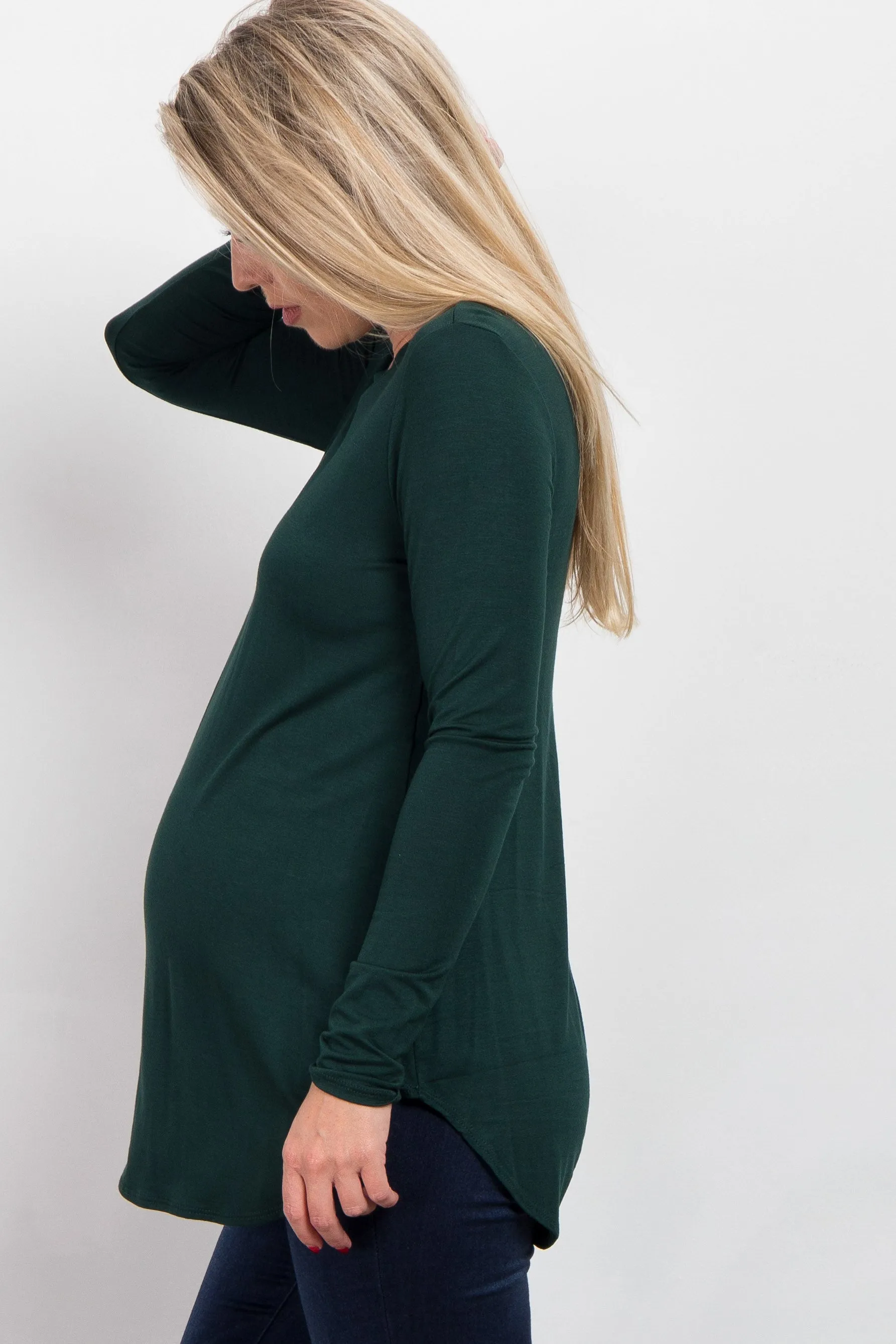 Forest Green Basic Long Sleeve Maternity Top sold by Pinkblush product image thumbnail 2