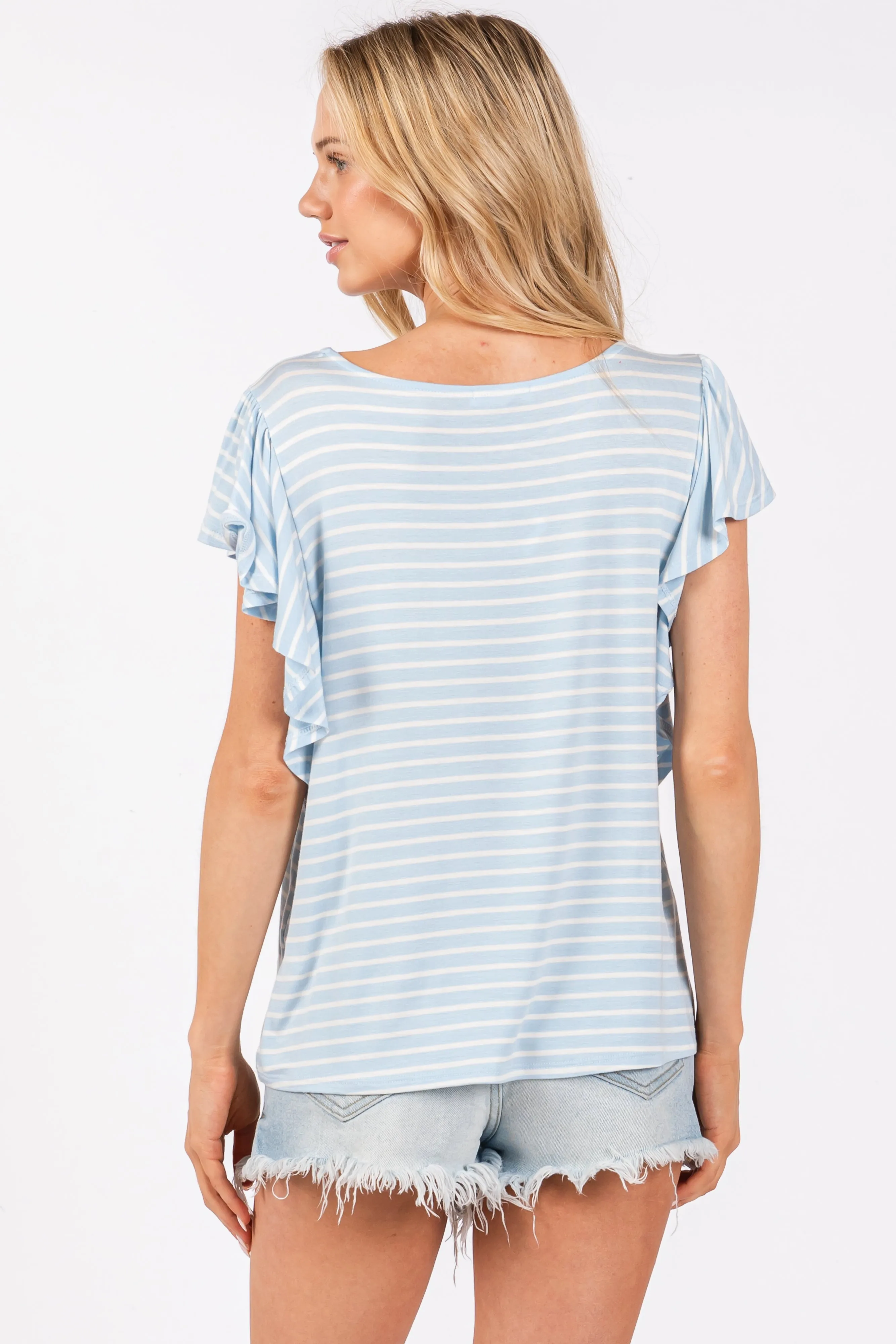 Light Blue Striped Ruffle Sleeve Top sold by Pinkblush product image thumbnail 3