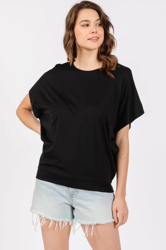 Black Round Neck Dolman Sleeve Top sold by Pinkblush