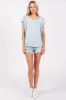 Light Blue Striped Ruffle Sleeve Top sold by Pinkblush