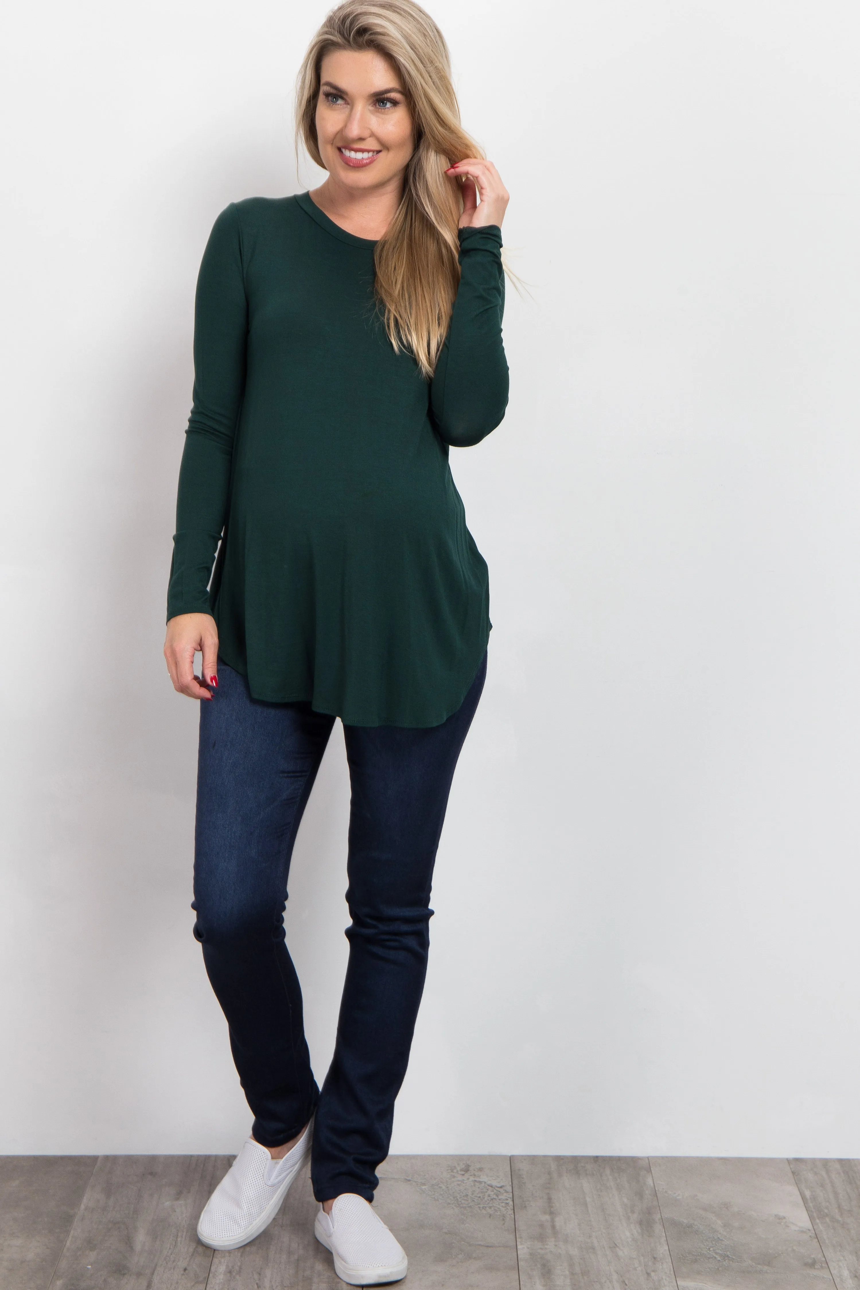 Forest Green Basic Long Sleeve Maternity Top sold by Pinkblush product image thumbnail 4