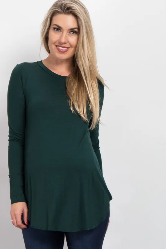 Forest Green Basic Long Sleeve Maternity Top sold by Pinkblush