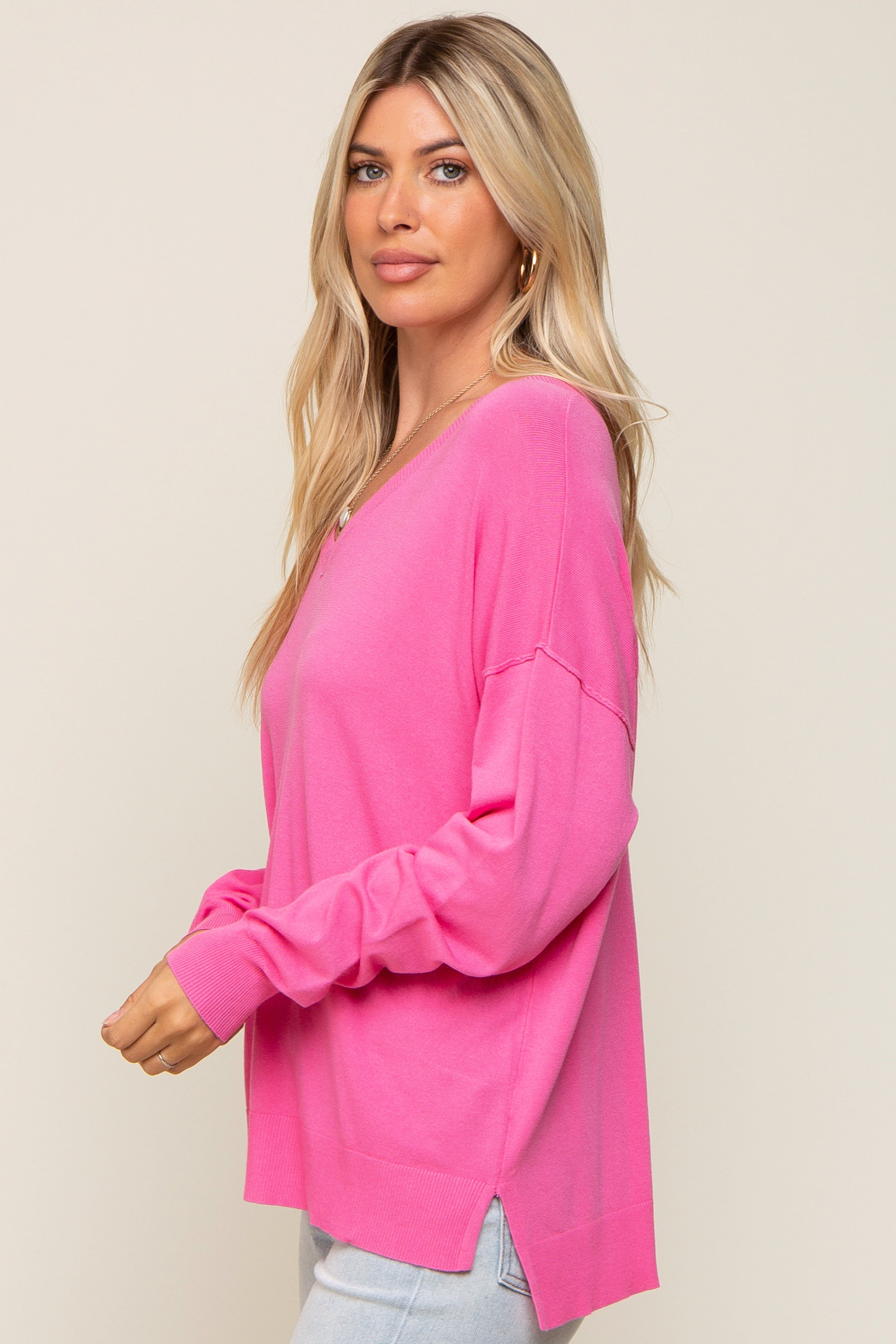 Pink Knit V-Neck Long Sleeve Top sold by Pinkblush product image thumbnail 2