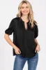 Black V-Neck Puff Sleeve Blouse sold by Pinkblush