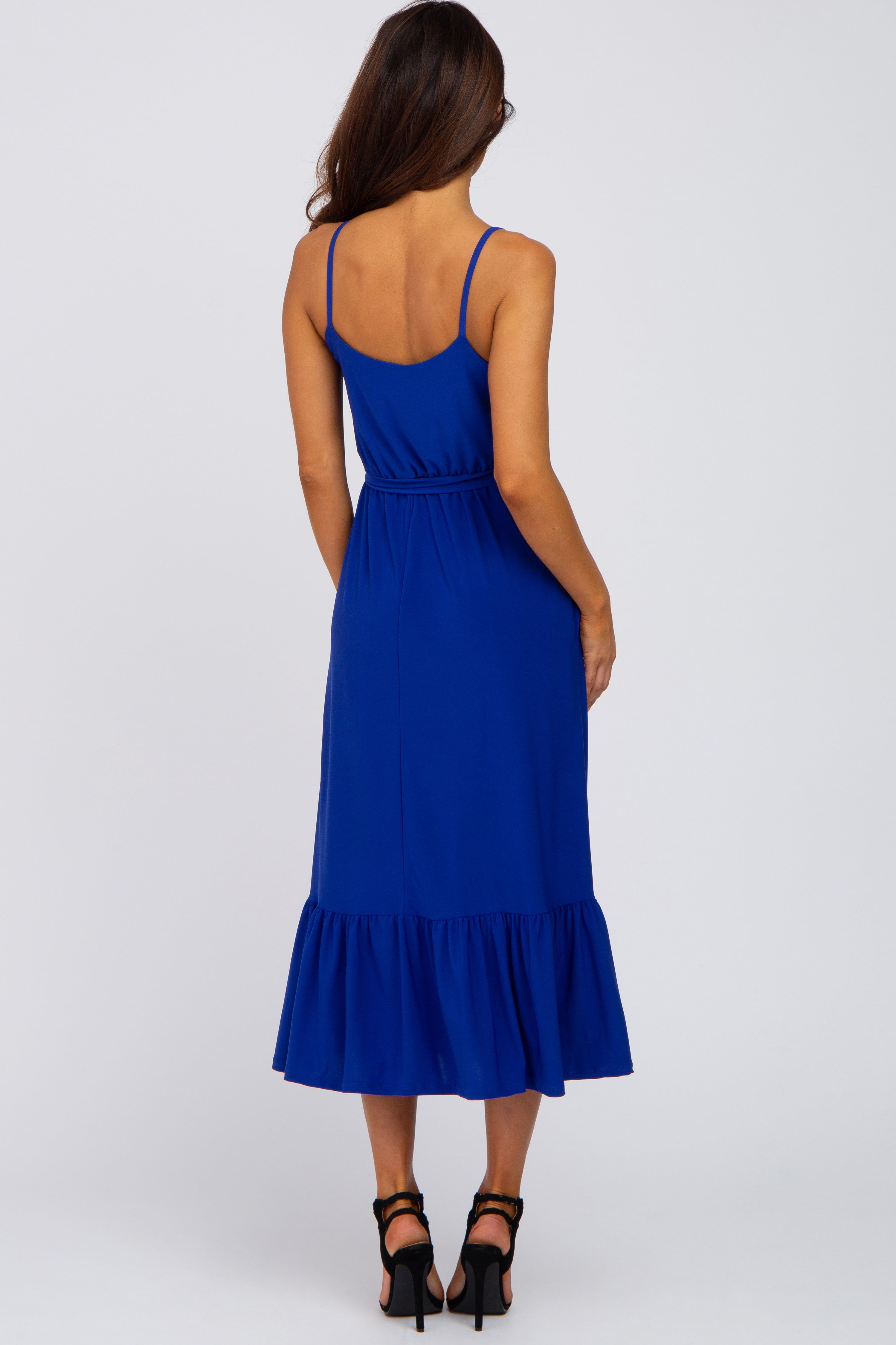 Royal Blue Waist Tie Ruffle Hem Midi Dress sold by Pinkblush product image thumbnail 3