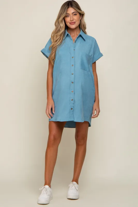Light Blue Ribbed Button Down Maternity Mini Dress sold by Pinkblush