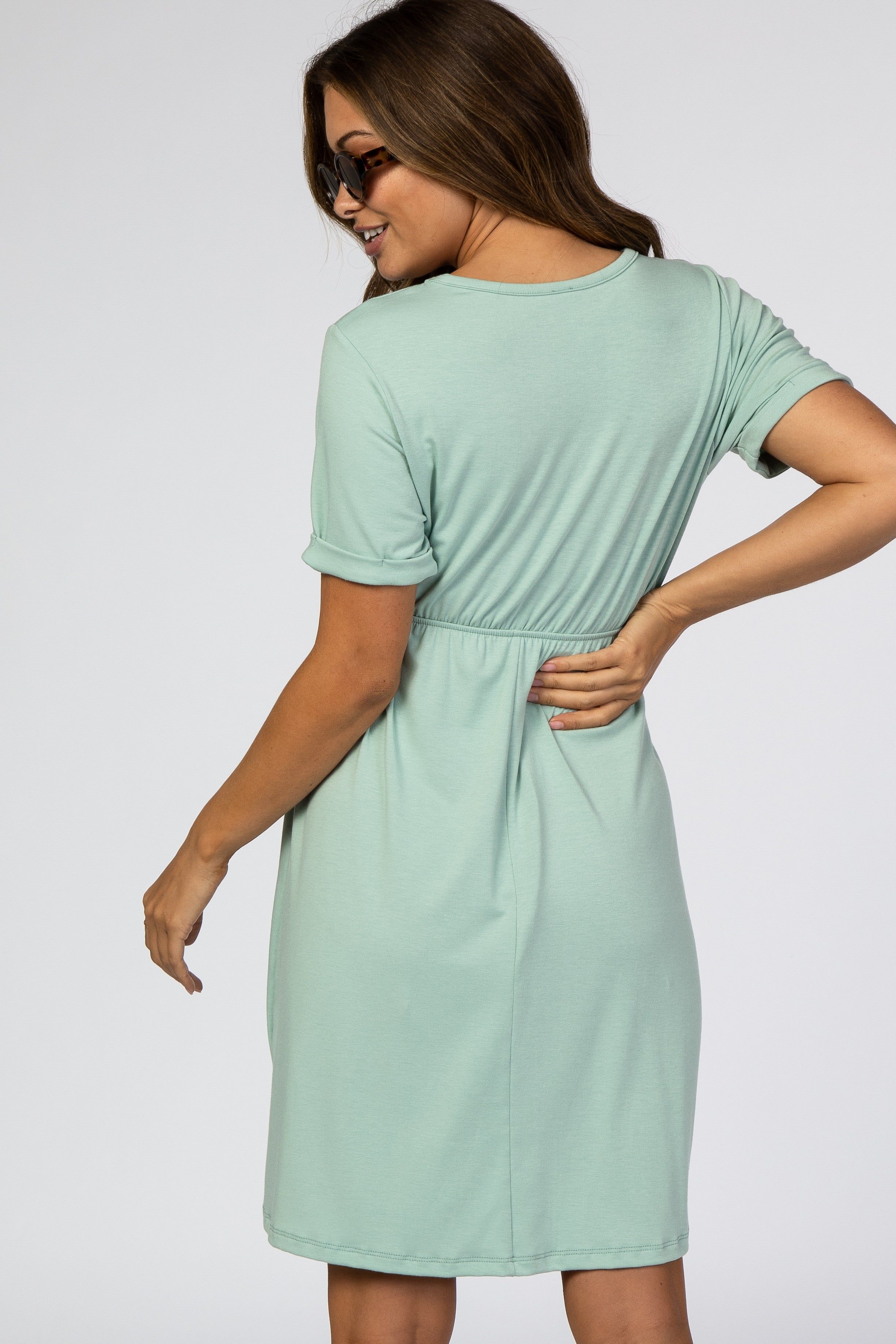 Mint Short Sleeve Waist Tie Maternity Dress sold by Pinkblush product image thumbnail 4
