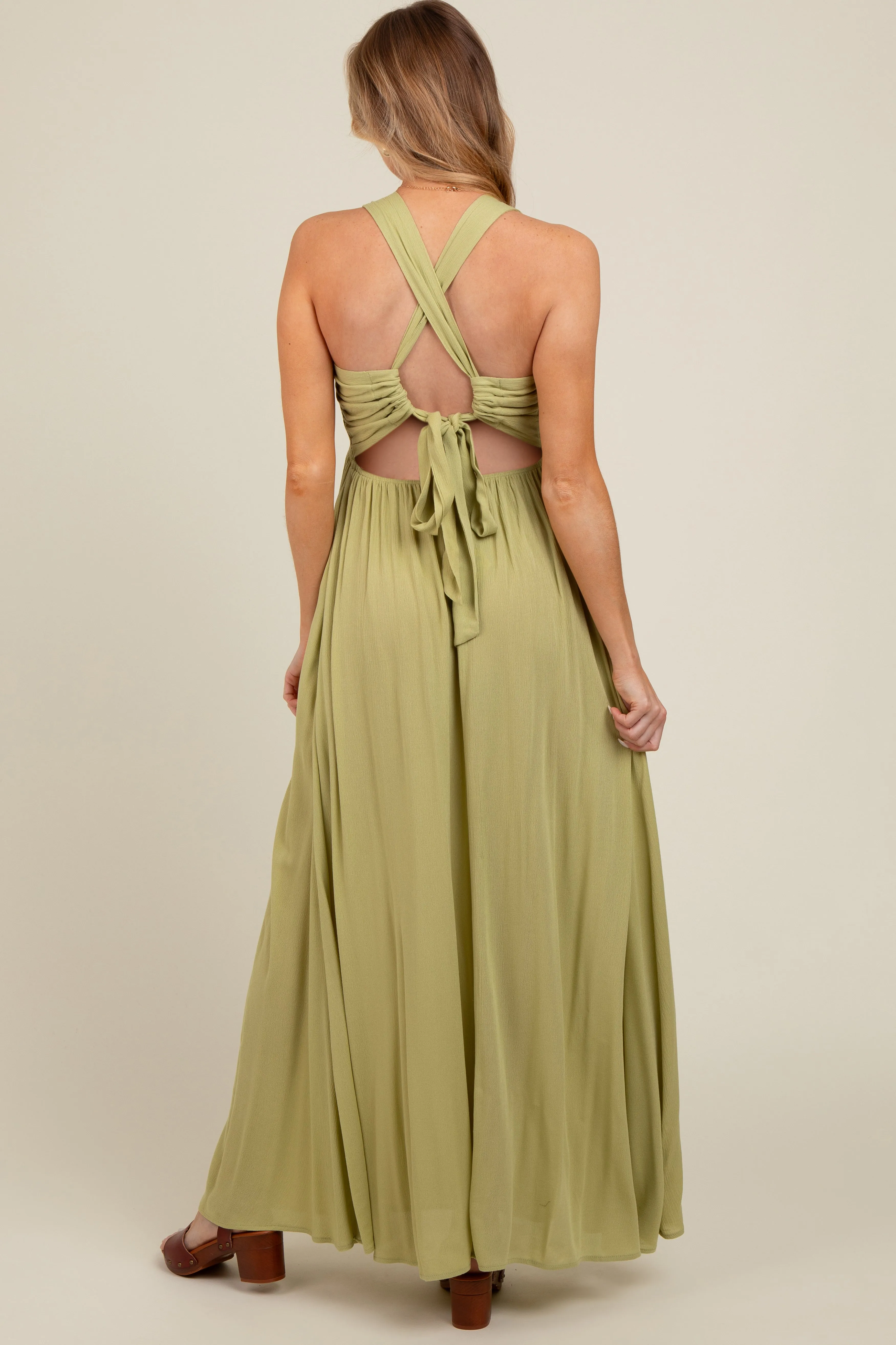 Lime Deep V-Neck Cross Back Maternity Maxi Dress sold by Pinkblush product image thumbnail 4