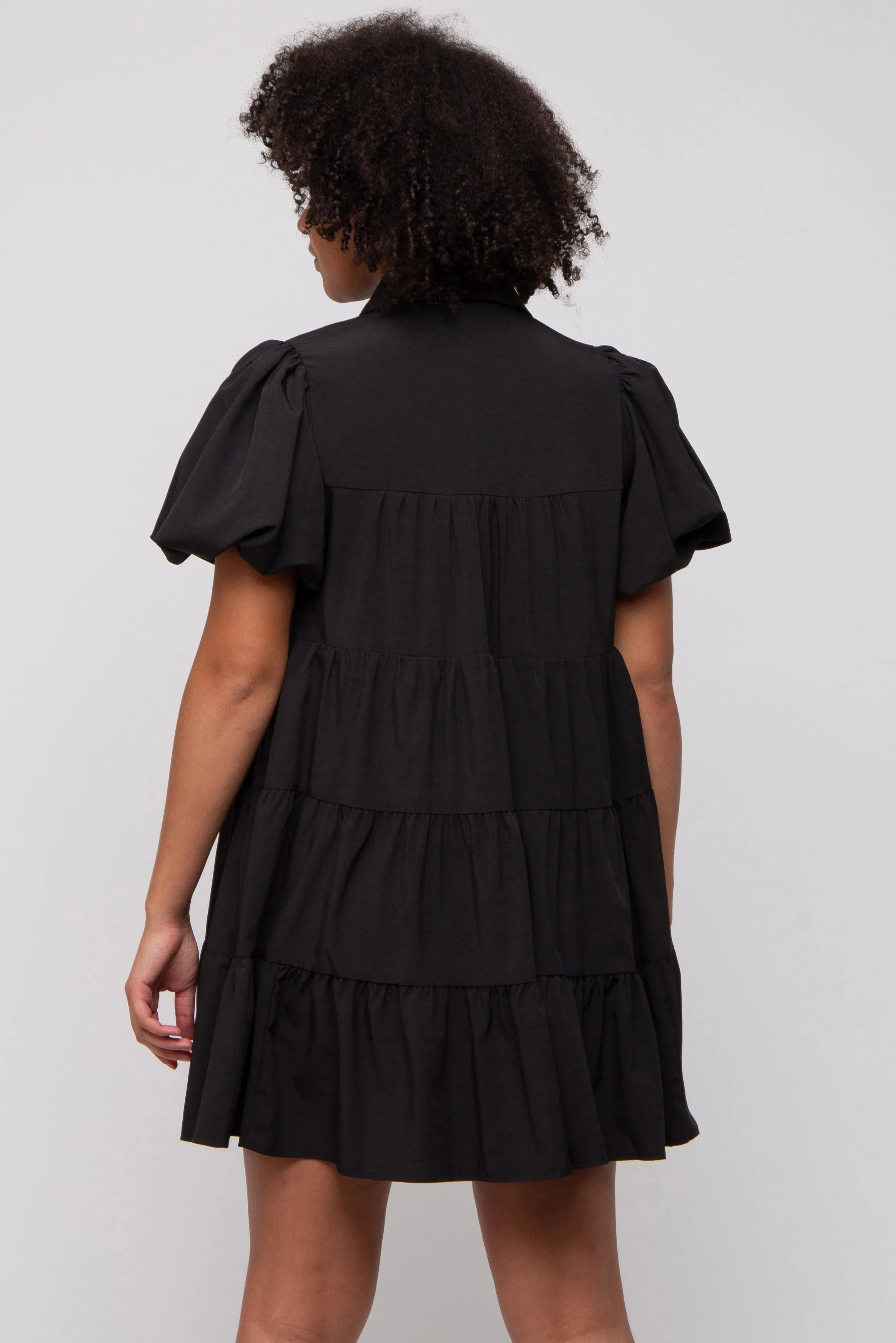 Black Puff Sleeve Mini Shirt Dress sold by Pinkblush product image thumbnail 3