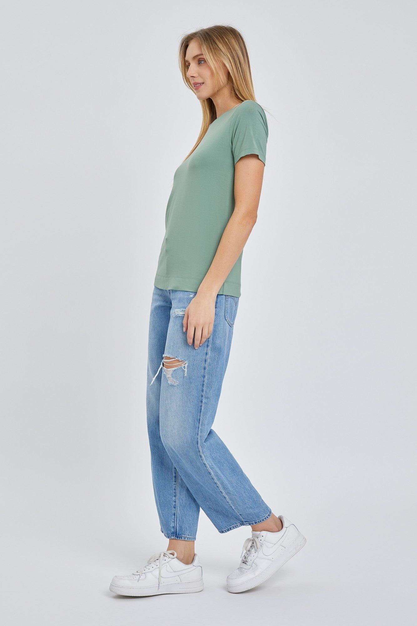 Light Olive Soft Knit Basic T-Shirt sold by Pinkblush product image thumbnail 2