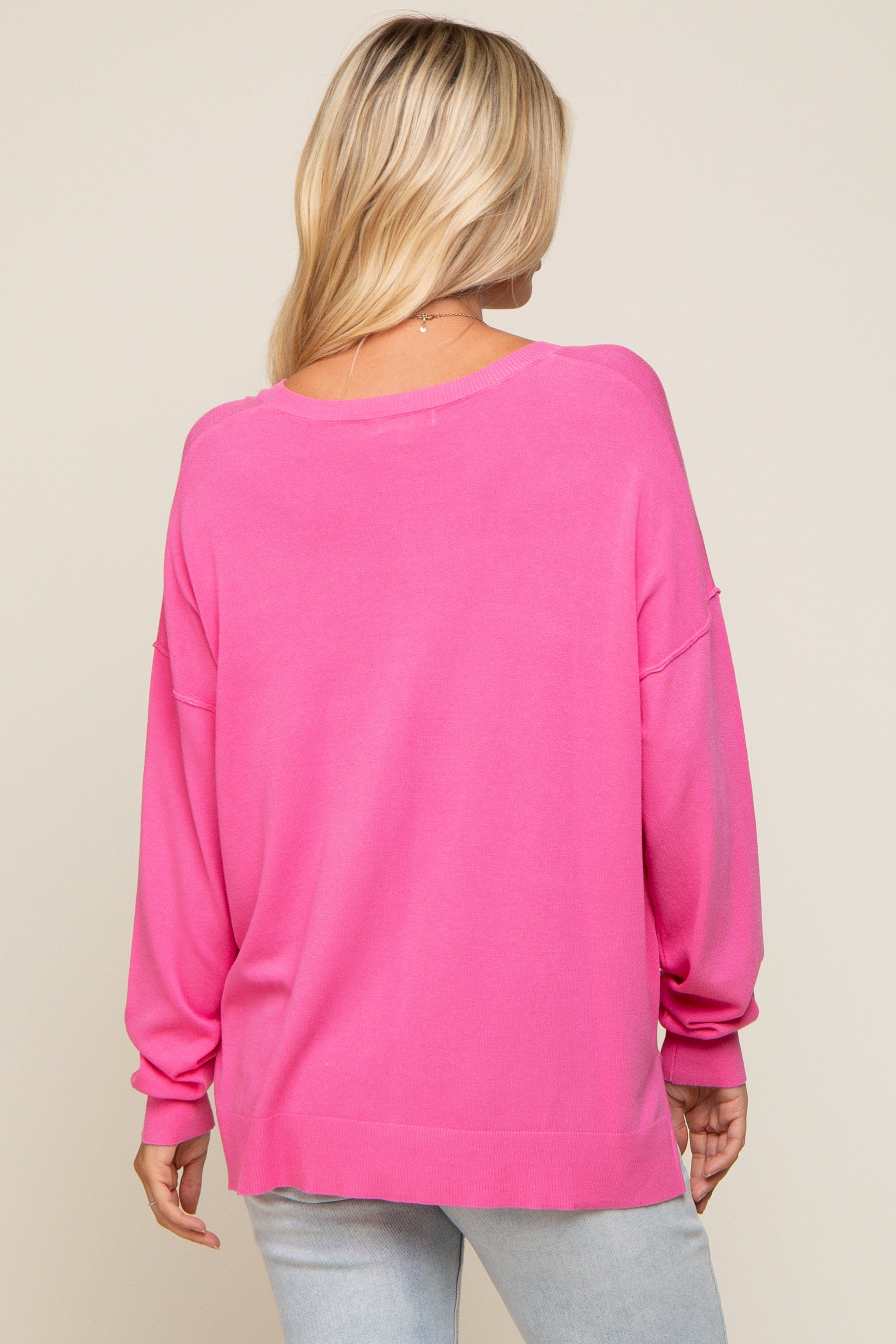 Pink Knit V-Neck Long Sleeve Top sold by Pinkblush product image thumbnail 3