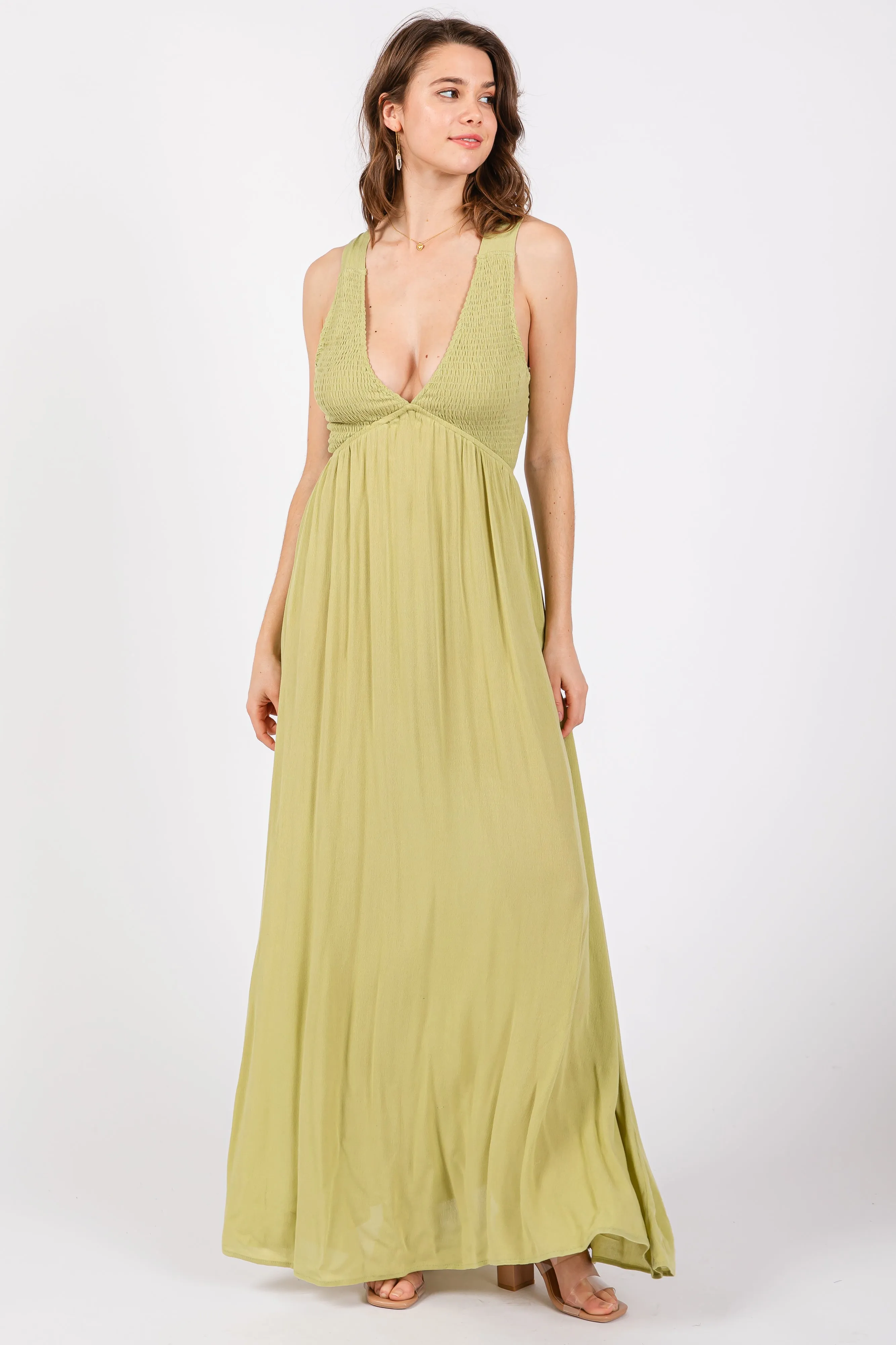 Lime Deep V-Neck Cross Back Maternity Maxi Dress sold by Pinkblush product image thumbnail 5
